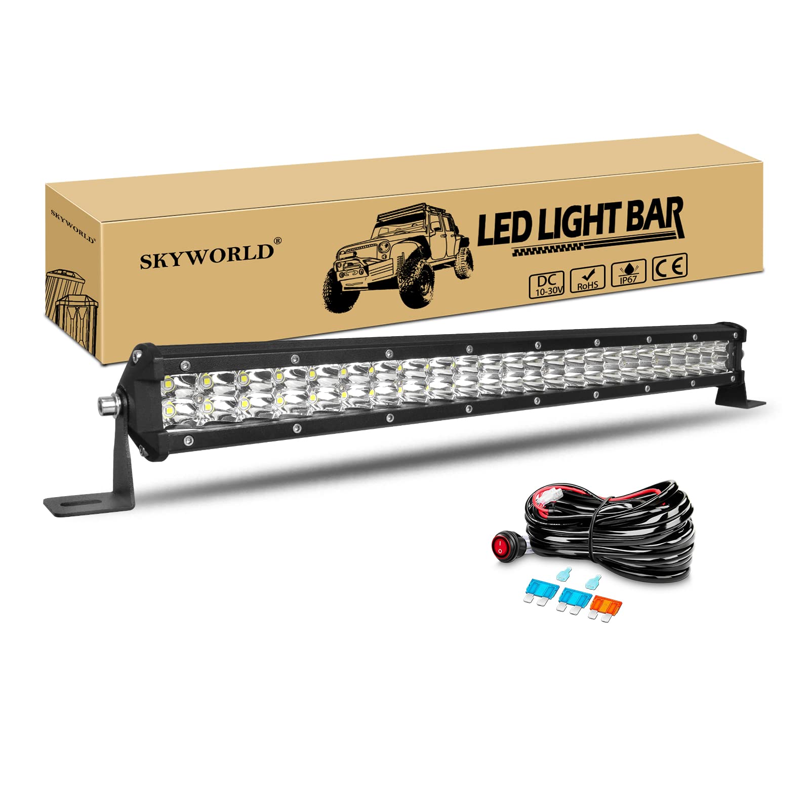 LED Arbeitsscheinwerfer Bar, SKYWORLD 50CM 144W Zusatzscheinwerfer LED Offroad Scheinwerfer mit 12V Kabelbaum Kit, Rückfahrscheinwerfer Led für Auto Traktor 4x4 LKW SUV UTV ATV LED Arbeitsscheinwerfer Bar, SKYWORLD 50CM 144W Zusatzscheinwerfer LED Offroad Scheinwerfer mit 12V Kabelbaum Kit, Rückfahrscheinwerfer Led für Auto Traktor 4x4 LKW SUV UTV ATV von SKYWORLD