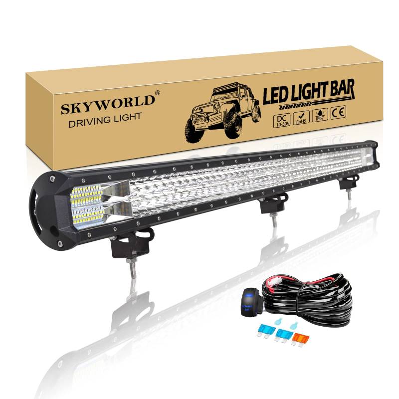 SKYWORLD 115cm 612W Wasserdichte Led lichtleiste kfz mit 12v kabelbaum, Offroad beleuchtung Arbeitslicht für Auto SUV ATV LKW 4x4 Fahrzeuge, 6000K Weiß led nebelscheinwerfer, Led Work Licht Bar von SKYWORLD