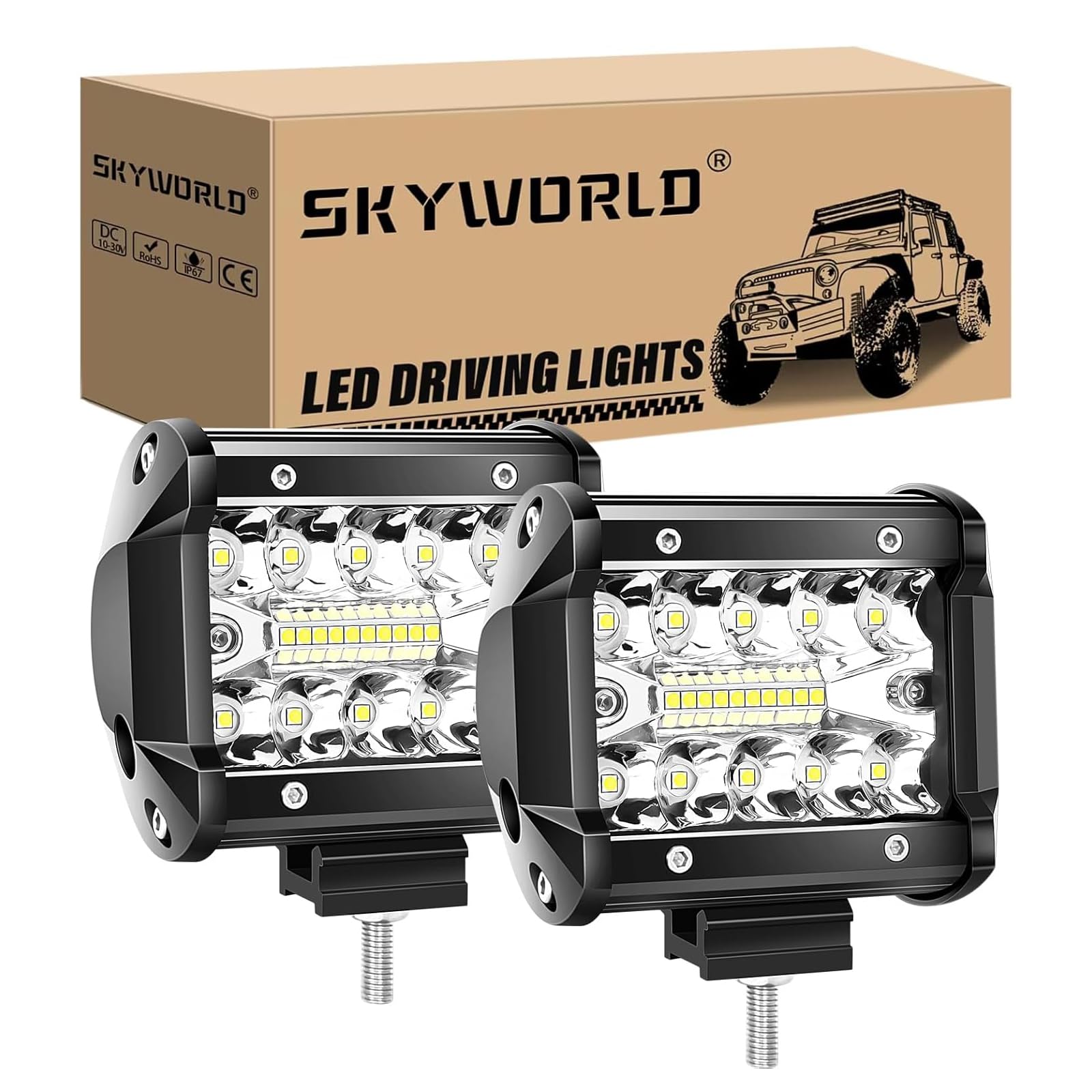 SKYWORLD 4 Zoll LED Arbeitsscheinwerfer 2 Stück, 60W 12V/24V IP67 Wasserdicht, Offroad Beleuchtung für Geländewagen ATV SUV 4x4 Pickup LKW Traktor SKYWORLD 4 Zoll LED Arbeitsscheinwerfer 2 Stück, 60W 12V/24V IP67 Wasserdicht, Offroad Beleuchtung für Geländewagen ATV SUV 4x4 Pickup LKW Traktor von SKYWORLD