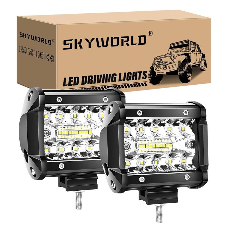 SKYWORLD 4 Zoll LED Arbeitsscheinwerfer 2 Stück, 60W 12V/24V IP67 Wasserdicht, Offroad Beleuchtung für Geländewagen ATV SUV 4x4 Pickup LKW Traktor von SKYWORLD