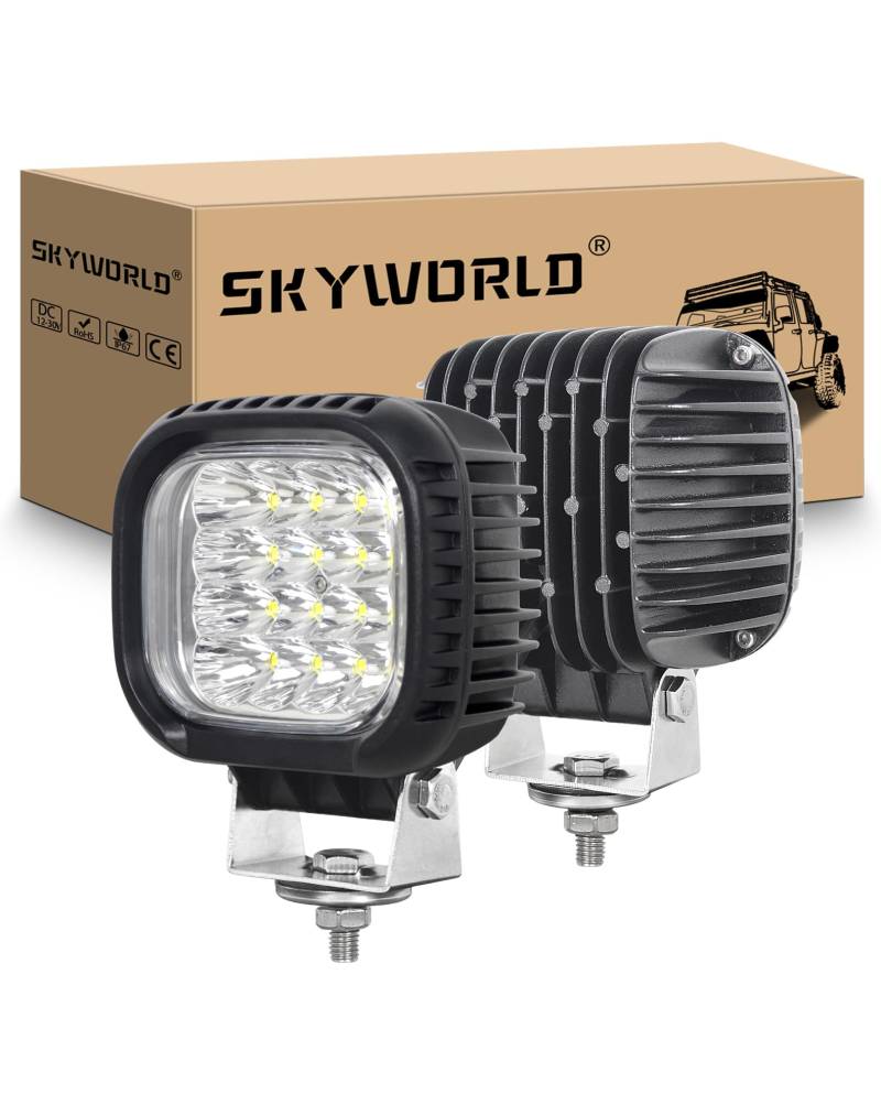 SKYWORLD 40W LED Arbeitsscheinwerfer 2 Stücke 6000K Weiß draußen Led Scheinwerfer 12V,IP67 Arbeitsscheinwerfer Led 12V Traktor Spot Offroad Scheinwerfer für 4x4 Offroad Auto Traktor SUV KFZ Fahrzeuge von SKYWORLD