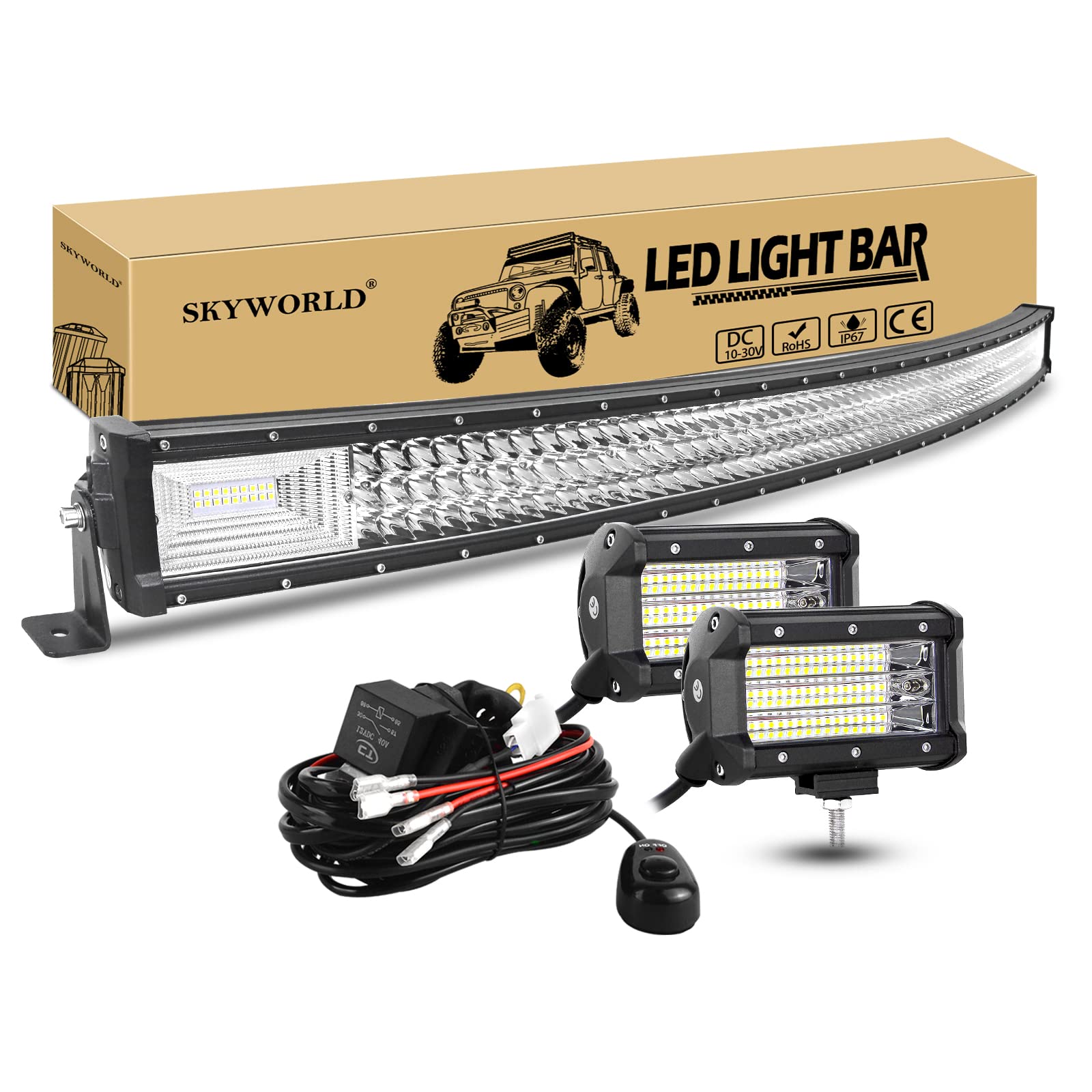 SKYWORLD 132cm 675W Gebogen LED Arbeitsscheinwerfer Bar Led Lichtleiste, 2 x 13cm 135W Auto Flutlicht Zusatzscheinwerfer Offroad Beleuchtung mit 12V kabelbaum kit für Auto LKW KFZ Traktor 4x4 SKYWORLD 132cm 675W Gebogen LED Arbeitsscheinwerfer Bar Led Lichtleiste, 2 x 13cm 135W Auto Flutlicht Zusatzscheinwerfer Offroad Beleuchtung mit 12V kabelbaum kit für Auto LKW KFZ Traktor 4x4 von SKYWORLD