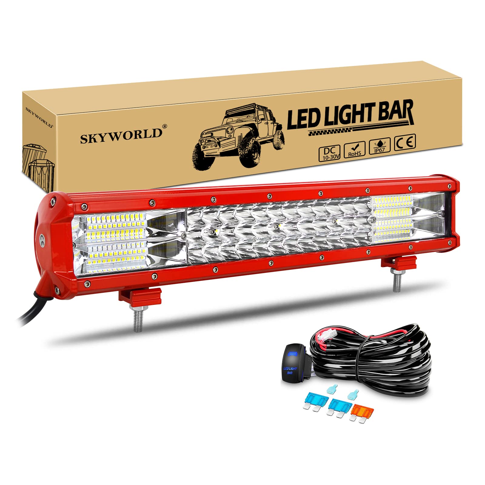 SKYWORLD 18 Zoll 252W LED Arbeitsscheinwerfer Bar Rot LED Scheinwerfer Flutlicht Reflektor Combo Arbeitslicht Zusatzscheinwerfer 4x4 Auto Offroad Traktor LKW mit ON/OFF Wippschalter Kabelbaum SKYWORLD 18 Zoll 252W LED Arbeitsscheinwerfer Bar Rot LED Scheinwerfer Flutlicht Reflektor Combo Arbeitslicht Zusatzscheinwerfer 4x4 Auto Offroad Traktor LKW mit ON/OFF Wippschalter Kabelbaum von SKYWORLD