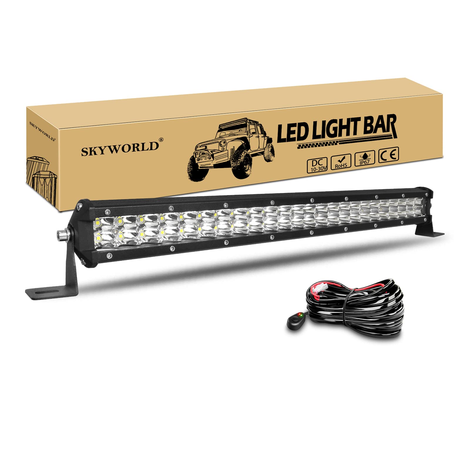 SKYWORLD 20" 50cm 144W LED Zusatzscheinwerfer Auto mit 12V Kabelbaum Kit, Offroad Beleuchtung bar Arbeitslicht für Auto SUV UTV ATV KFZ LKW 4x4, Fahrzeuge, 6000K Weiß Led Lichtleiste von SKYWORLD