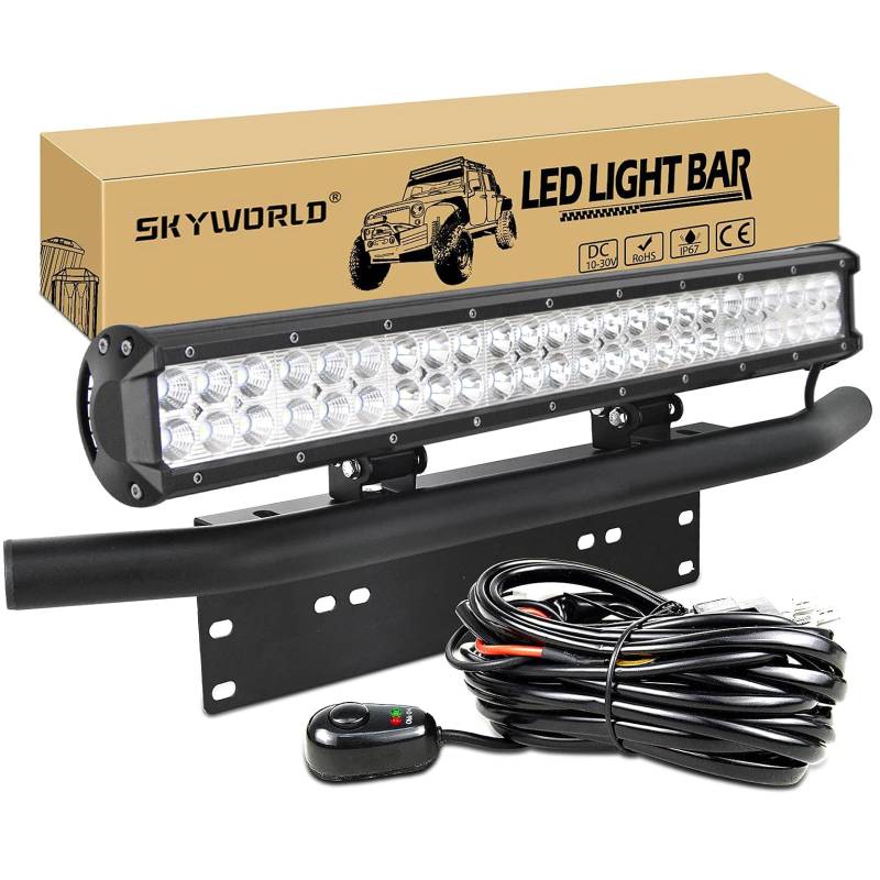 SKYWORLD 23 Zoll 144 W Offroad-LED-Lichtleiste, Auto-Kennzeichenhalterung, 12 V 24 V, 3D-Kombi-LED-Leiste/Arbeitsscheinwerfer, Bootslichtleiste für Auto, LKW, SUV, 4x4, ATV mit Kabelsatz von SKYWORLD
