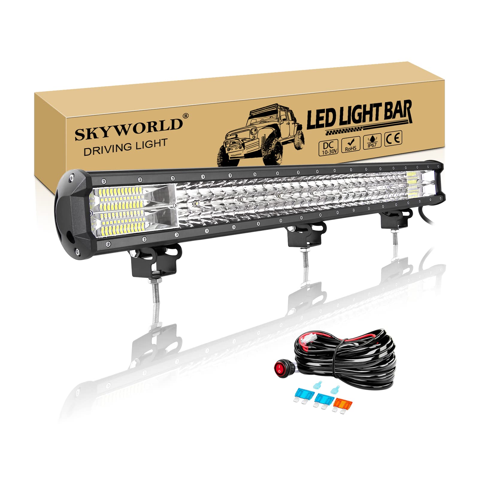 SKYWORLD 28 Zoll 72cm 396W LED Arbeitsscheinwerfer Bar mit 12V Kabelbaum, LED lichtleiste kfz Offroad Beleuchtung wasserdichte für Auto Traktor SUV UTV ATV LKW 4x4, 6000K Weiß Nebelscheinwerfer von SKYWORLD