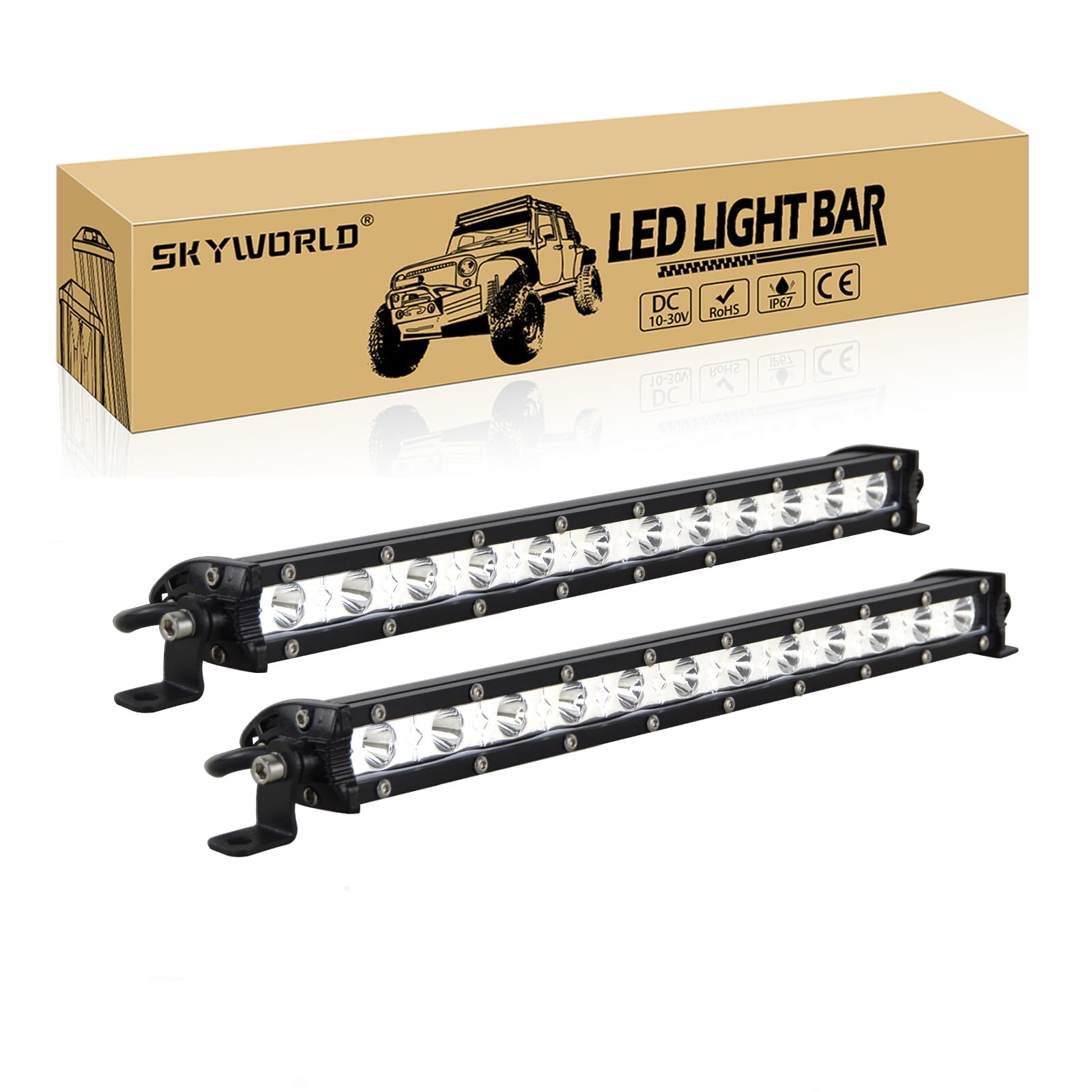 SKYWORLD 30,5cm Led Arbeitsscheinwerfer Bar 60W Spot Beam LED Arbeitsleuchte Bar 6000K Einreihige Led Scheinwerfer 12V 24V für Auto, LKW, Offroad-Fahrzeuge, Fahrzeuge, ATVs, Wasserdicht, 2 Stück von SKYWORLD