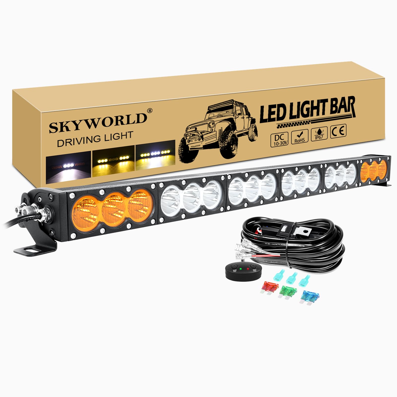 SKYWORLD 33" 83cm 180W Led Arbeitsscheinwerfer Bar mit 12V Kabelbaum kit, Weiß Amber Led Arbeit Licht Bar Offroad Zusatzscheinwerfer für Auto ATV LKW KFZ Traktor Fahrzeuge 4x4 lightbar SKYWORLD 33" 83cm 180W Led Arbeitsscheinwerfer Bar mit 12V Kabelbaum kit, Weiß Amber Led Arbeit Licht Bar Offroad Zusatzscheinwerfer für Auto ATV LKW KFZ Traktor Fahrzeuge 4x4 lightbar von SKYWORLD
