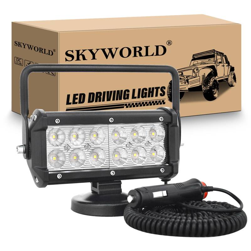 SKYWORLD led Arbeitsscheinwerfer mit Magnetfuß, 7 Zoll 18cm 36W LED Strahler Flood Beam 12V 24V Suchlicht Offroad Beleuchtung für Auto SUV ATV Traktor LKW 4x4 Boot, 6000K LED Suchscheinwerfer von SKYWORLD