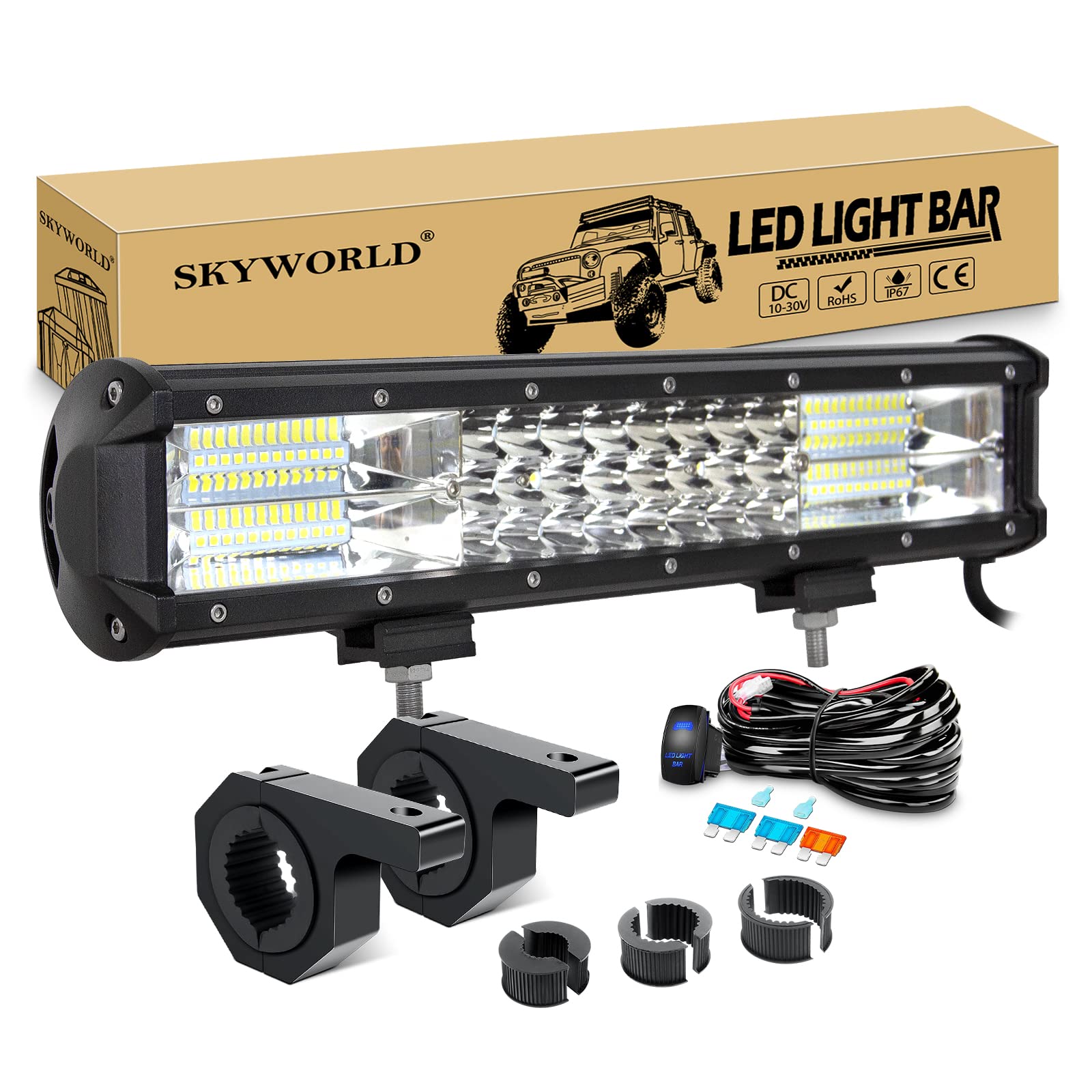 SKYWORLD 38cm 216W LED Arbeitsscheinwerfer Bar Off-Road Zusazuscheinwefer 12V 24V, Bull Bar Arbeitsleuchten Halterung 23/35/50MM + Rocker Kabelbaum Kit für 4x4 4WD Traktor LKW ATV UTV Auto SKYWORLD 38cm 216W LED Arbeitsscheinwerfer Bar Off-Road Zusazuscheinwefer 12V 24V, Bull Bar Arbeitsleuchten Halterung 23/35/50MM + Rocker Kabelbaum Kit für 4x4 4WD Traktor LKW ATV UTV Auto von SKYWORLD