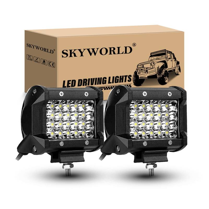 SKYWORLD 4 Zoll 60W vierreihig LED Arbeitsscheinwerfer Zusatzscheinwerfer 6000LM Auto Scheinwerfer Offroad Flutlicht Spotlight 6000K Wasserdicht IP67 Arbeitslicht 12V (2 Stück) von SKYWORLD