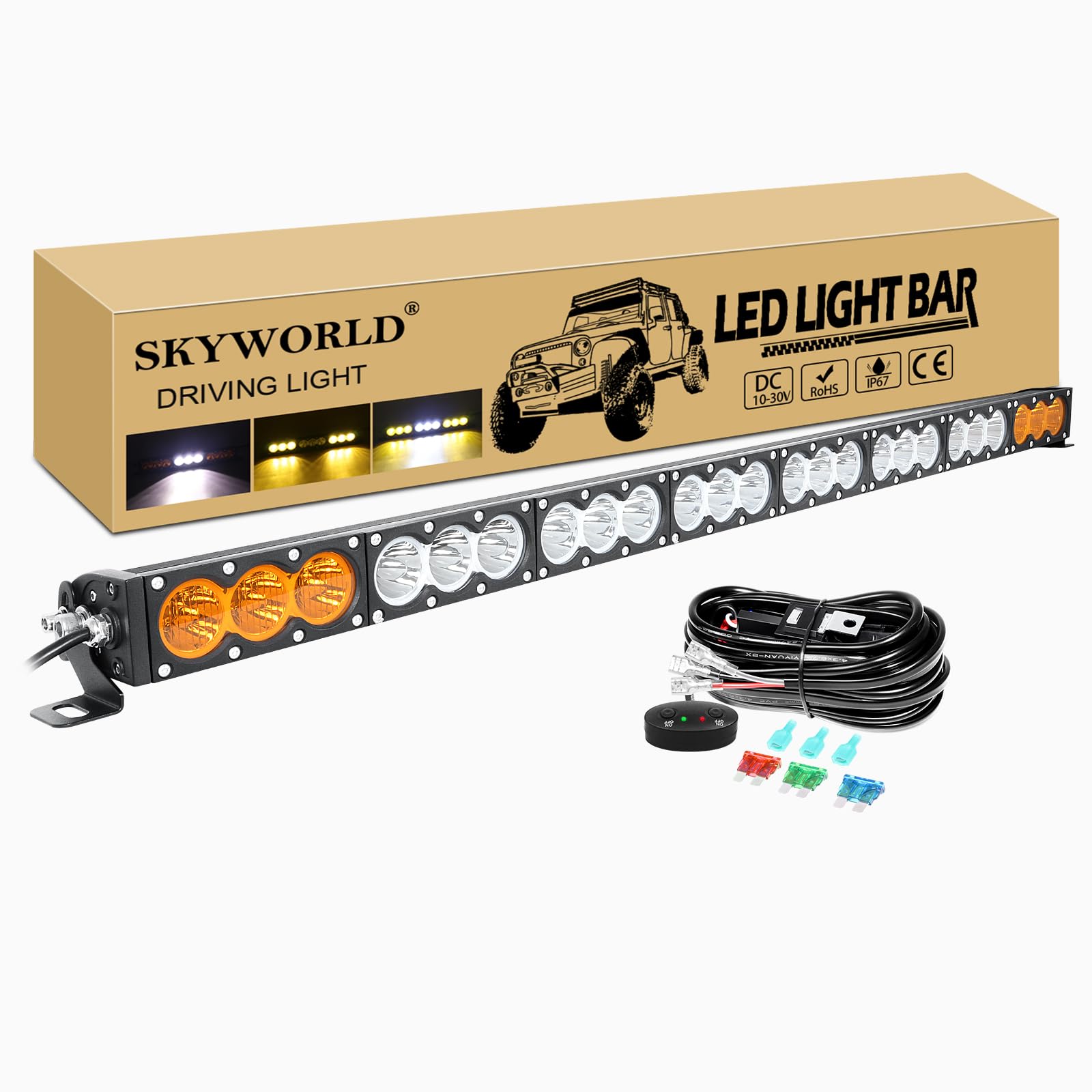 SKYWORLD 44" 110cm 240W Led Arbeitsscheinwerfer Bar mit 12V Kabelbaum kit, Weiß Amber Led Arbeit Licht Bar Offroad Zusatzscheinwerfer für Auto ATV LKW KFZ Traktor Fahrzeuge 4x4 lightbar SKYWORLD 44" 110cm 240W Led Arbeitsscheinwerfer Bar mit 12V Kabelbaum kit, Weiß Amber Led Arbeit Licht Bar Offroad Zusatzscheinwerfer für Auto ATV LKW KFZ Traktor Fahrzeuge 4x4 lightbar von SKYWORLD