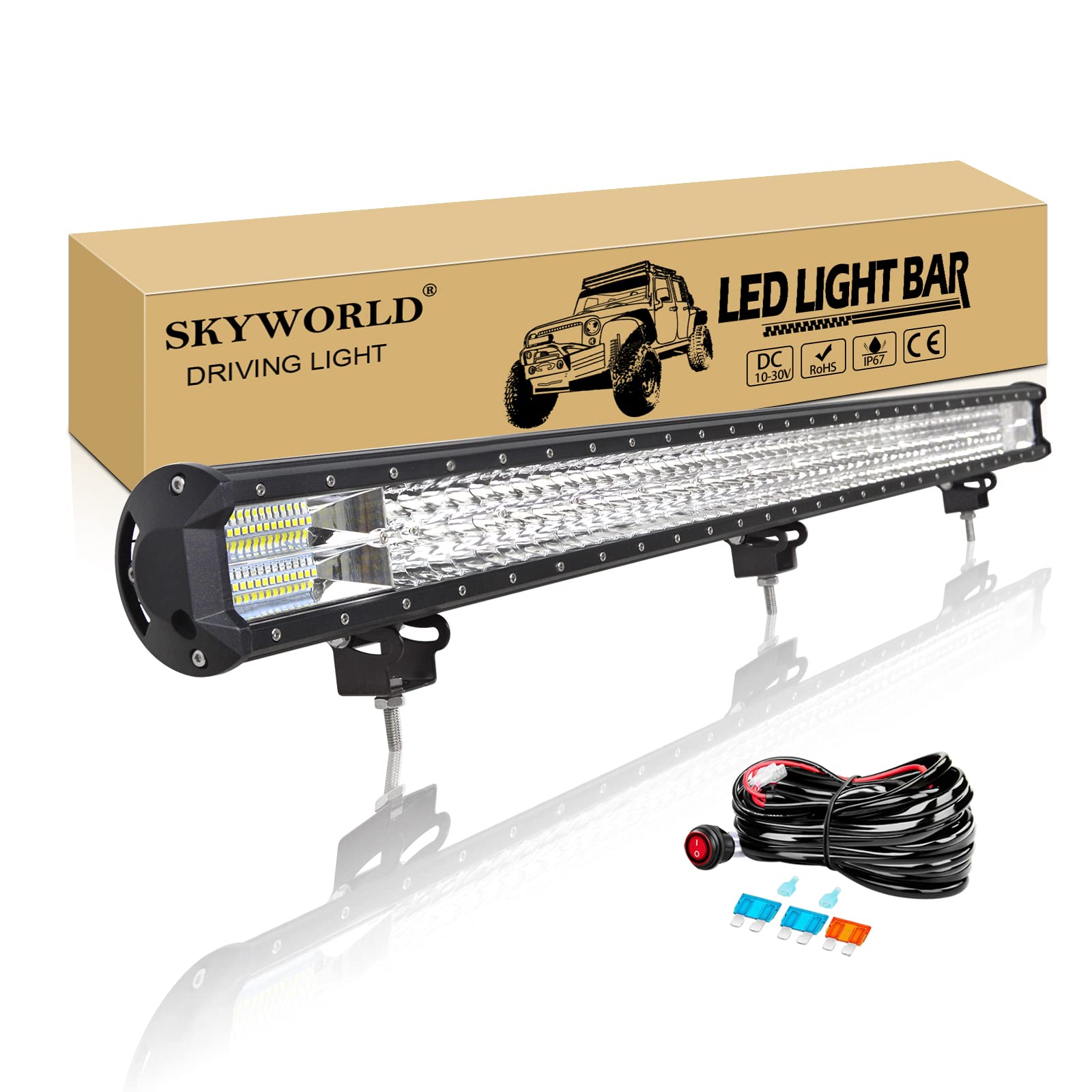 SKYWORLD 45 Zoll 115cm 612W LED Arbeitsscheinwerfer Bar mit 12V Kabelbaum, LED lichtleiste kfz Offroad Beleuchtung Wasserdichte für Auto Traktor SUV UTV ATV LKW 4x4, 6000K Weiß Nebelscheinwerfer von SKYWORLD