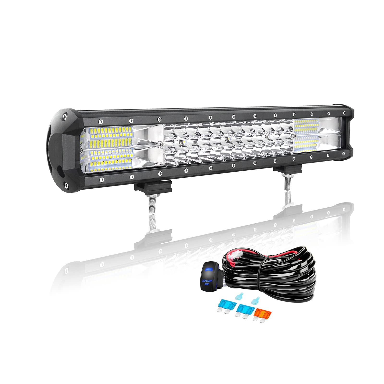 SKYWORLD 45cm 252W Wasserdichte Led lichtleiste kfz mit 12v kabelbaum, Offroad beleuchtung Arbeitslicht für Auto SUV ATV LKW 4x4 Fahrzeuge, 6000K Weiß led nebelscheinwerfer, Led Work Licht Bar von SKYWORLD