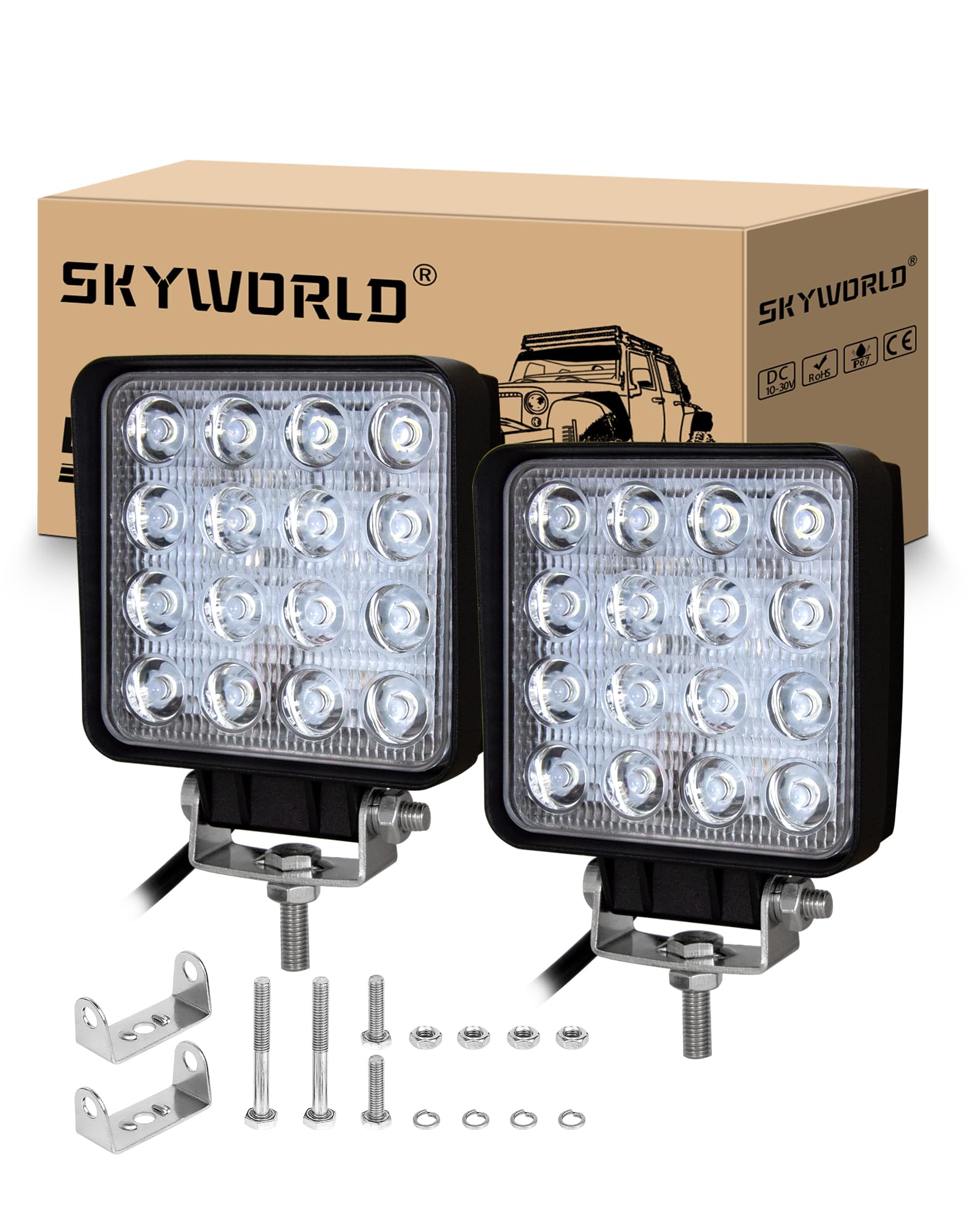 SKYWORLD 12V 48W LED Arbeitsscheinwerfer, 4 Zoll Offroad Flutlicht, IP67 Wasserdicht, 2 Stücke, für Traktor, Bagger, Schlepper, Gabelstapler, ATV, LKW, Offroad 4x4 SKYWORLD 12V 48W LED Arbeitsscheinwerfer, 4 Zoll Offroad Flutlicht, IP67 Wasserdicht, 2 Stücke, für Traktor, Bagger, Schlepper, Gabelstapler, ATV, LKW, Offroad 4x4 von SKYWORLD