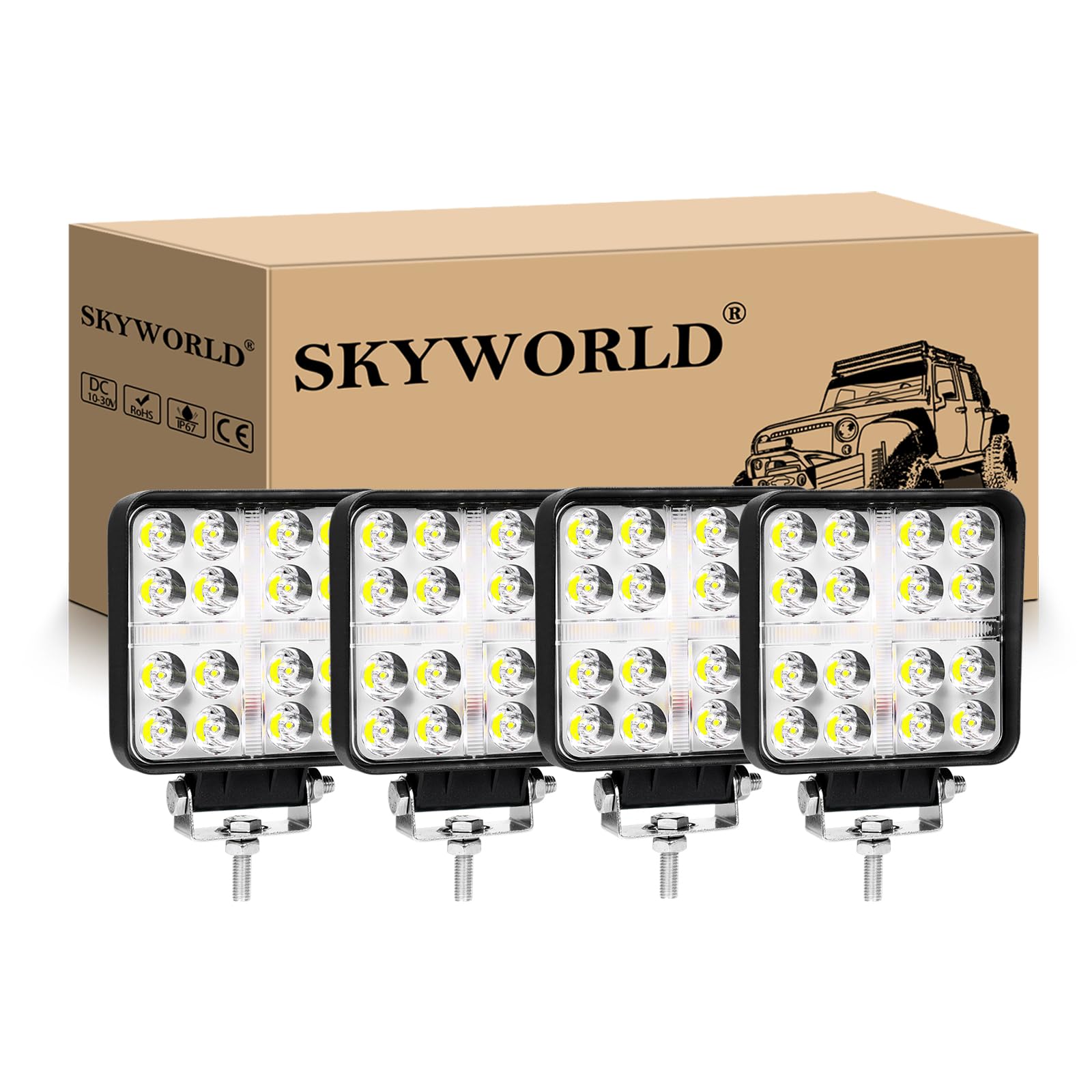 SKYWORLD 4Pcs Auto Quad Scheinwerfer, 4 Zoll 10cm 48W LED Arbeitsscheinwerfer 12V 24V Weißer Bernstein Spot Strahler Offroad Beleuchtung für SUV ATV Traktor KFZ LKW 4x4, Led Nebelscheinwerfer SKYWORLD 4Pcs Auto Quad Scheinwerfer, 4 Zoll 10cm 48W LED Arbeitsscheinwerfer 12V 24V Weißer Bernstein Spot Strahler Offroad Beleuchtung für SUV ATV Traktor KFZ LKW 4x4, Led Nebelscheinwerfer von SKYWORLD
