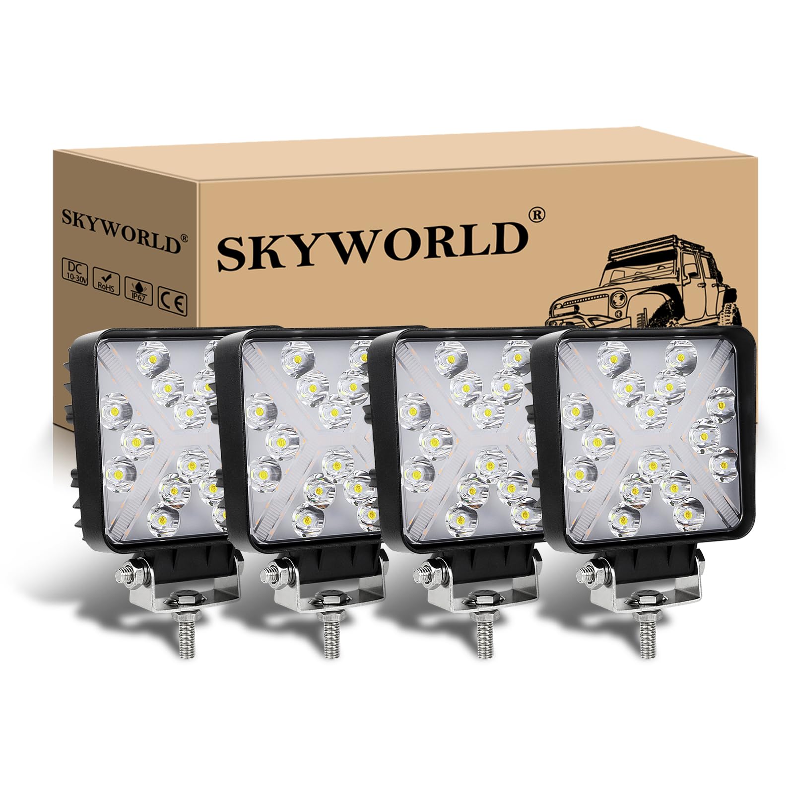 SKYWORLD 4Pcs LED Arbeitsscheinwerfer, 4 Zoll 10cm 48W Quadrat LED Zusatzscheinwerfer 12V 24V Weißer Bernstein Spotlight Offroad Scheinwerfer für SUV ATV Traktor KFZ LKW 4x4, Led Arbeitslicht SKYWORLD 4Pcs LED Arbeitsscheinwerfer, 4 Zoll 10cm 48W Quadrat LED Zusatzscheinwerfer 12V 24V Weißer Bernstein Spotlight Offroad Scheinwerfer für SUV ATV Traktor KFZ LKW 4x4, Led Arbeitslicht von SKYWORLD