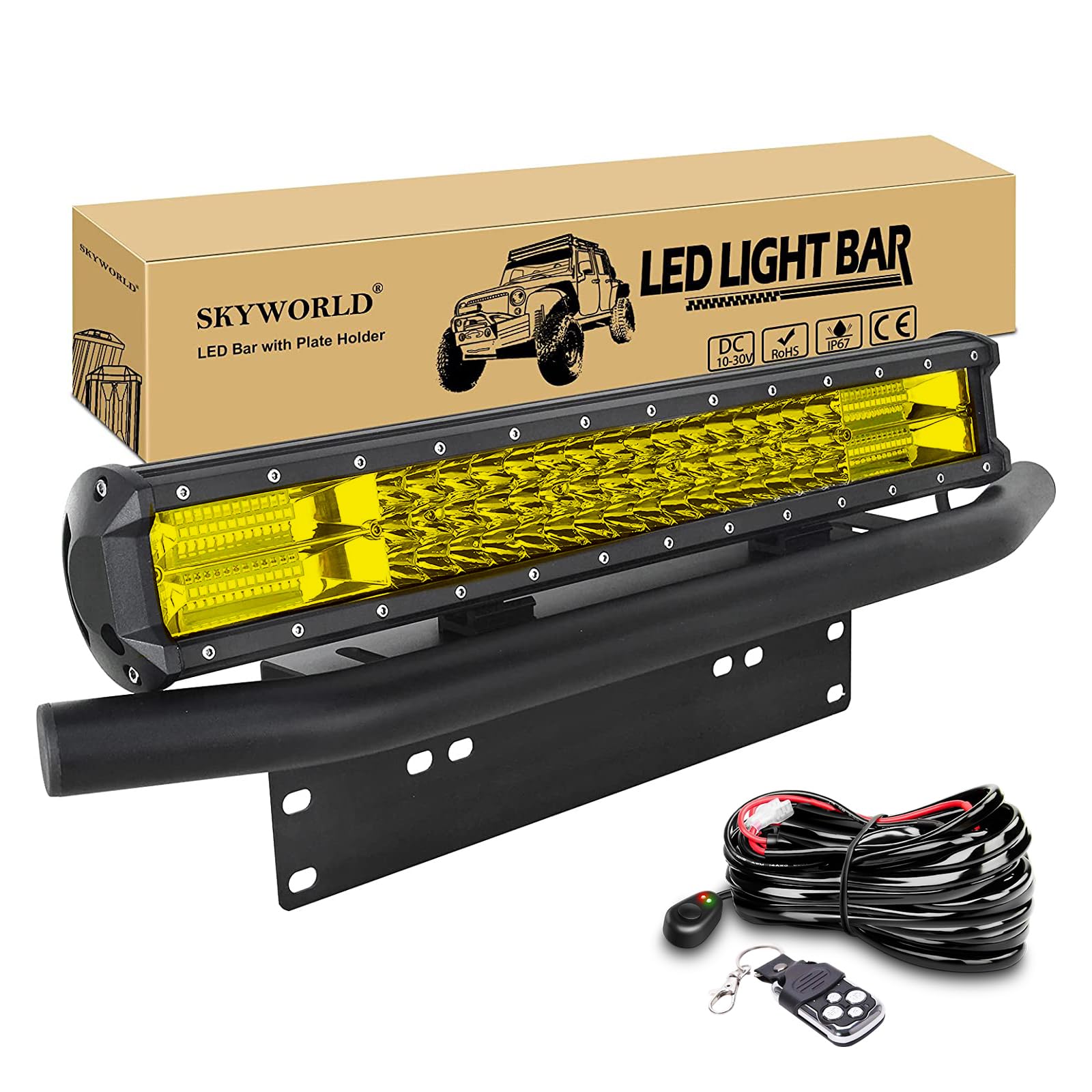 SKYWORLD 51 cm 288W LED Arbeitsscheinwerfer Bar 12V 24V 3000K Gelb Spot-Flood-Kombistrahl Lichtleiste mit Aluminium Kennzeichenhalterung und Blitz Kabelbaum kit für 4x4 Auto LKW PKW ATV SUV Coche SKYWORLD 51 cm 288W LED Arbeitsscheinwerfer Bar 12V 24V 3000K Gelb Spot-Flood-Kombistrahl Lichtleiste mit Aluminium Kennzeichenhalterung und Blitz Kabelbaum kit für 4x4 Auto LKW PKW ATV SUV Coche von SKYWORLD