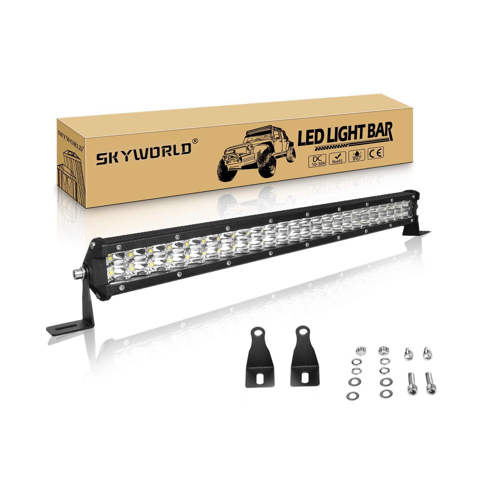 SKYWORLD 51CM LED Arbeitsscheinwerfer Bar 12V, 20 Zoll 144W Led Scheinwerfer Punktstrahl Nebelscheinwerfer 6000K Offroad-Fahrlampe für LKW Auto ATV SUV 4X4 4WD von SKYWORLD