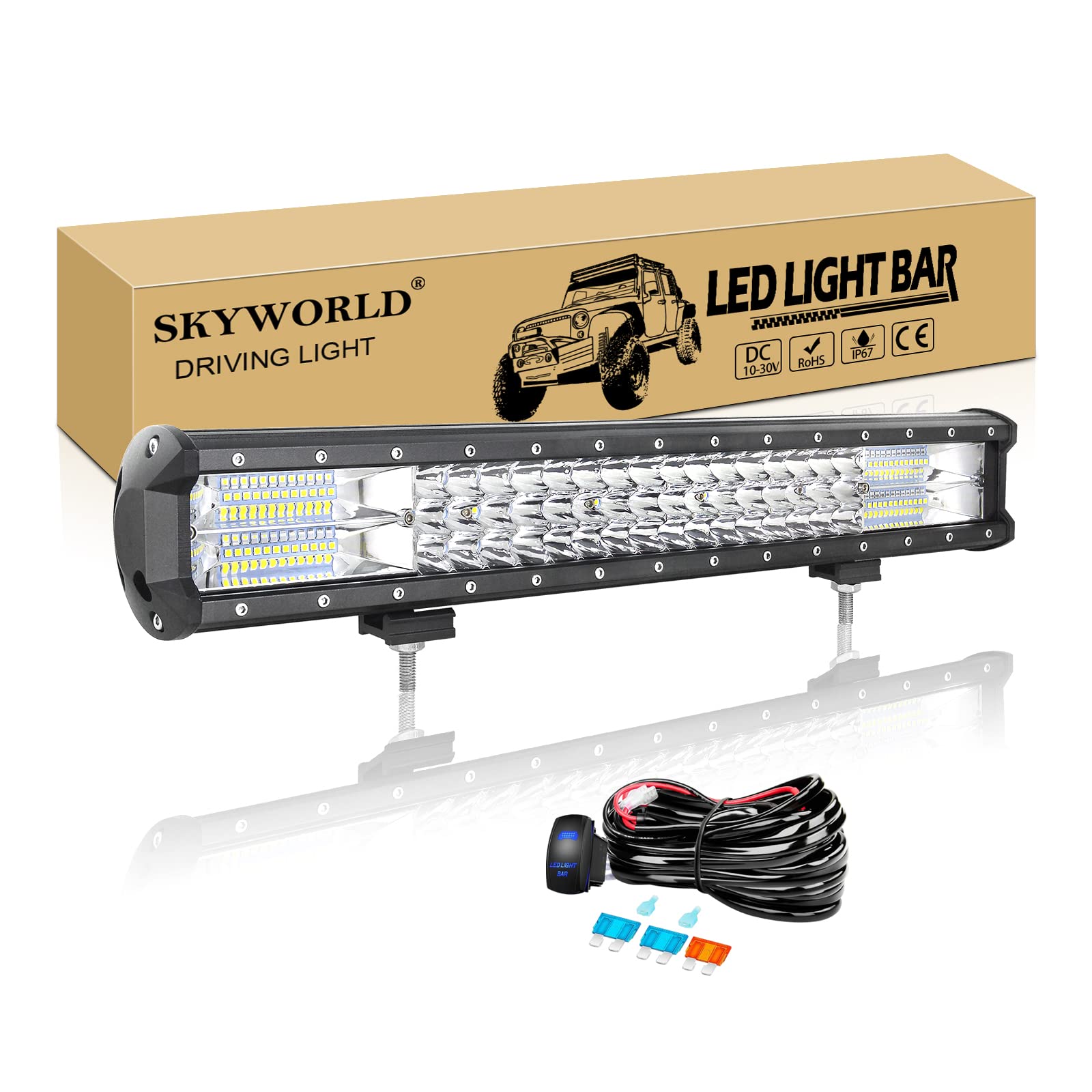 SKYWORLD Led Arbeitsscheinwerfer Bar, 20 Zoll 51CM 288W LED Lightbar mit 12V kabelbaum, Zusatzscheinwerfer Auto LED Arbeit Licht Bar für 4x4 Offroad SUV UTV ATV LKW Traktor, 6000K Weiß SKYWORLD Led Arbeitsscheinwerfer Bar, 20 Zoll 51CM 288W LED Lightbar mit 12V kabelbaum, Zusatzscheinwerfer Auto LED Arbeit Licht Bar für 4x4 Offroad SUV UTV ATV LKW Traktor, 6000K Weiß von SKYWORLD