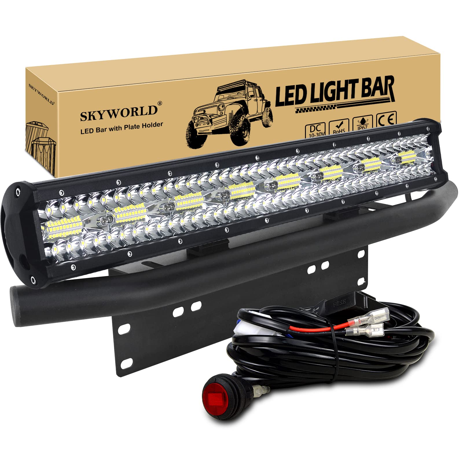 SKYWORLD 59 cm 480W LED Arbeitsscheinwerfer Bar 12V 24V Spot-Flood-Kombistrahl Zusatzscheinwerfer mit schwarzer Kennzeichenhalterung Toggle Switch Kabelbaum-Kit für LKW PKW ATV SUV 4x4 LKW Coche SKYWORLD 59 cm 480W LED Arbeitsscheinwerfer Bar 12V 24V Spot-Flood-Kombistrahl Zusatzscheinwerfer mit schwarzer Kennzeichenhalterung Toggle Switch Kabelbaum-Kit für LKW PKW ATV SUV 4x4 LKW Coche von SKYWORLD