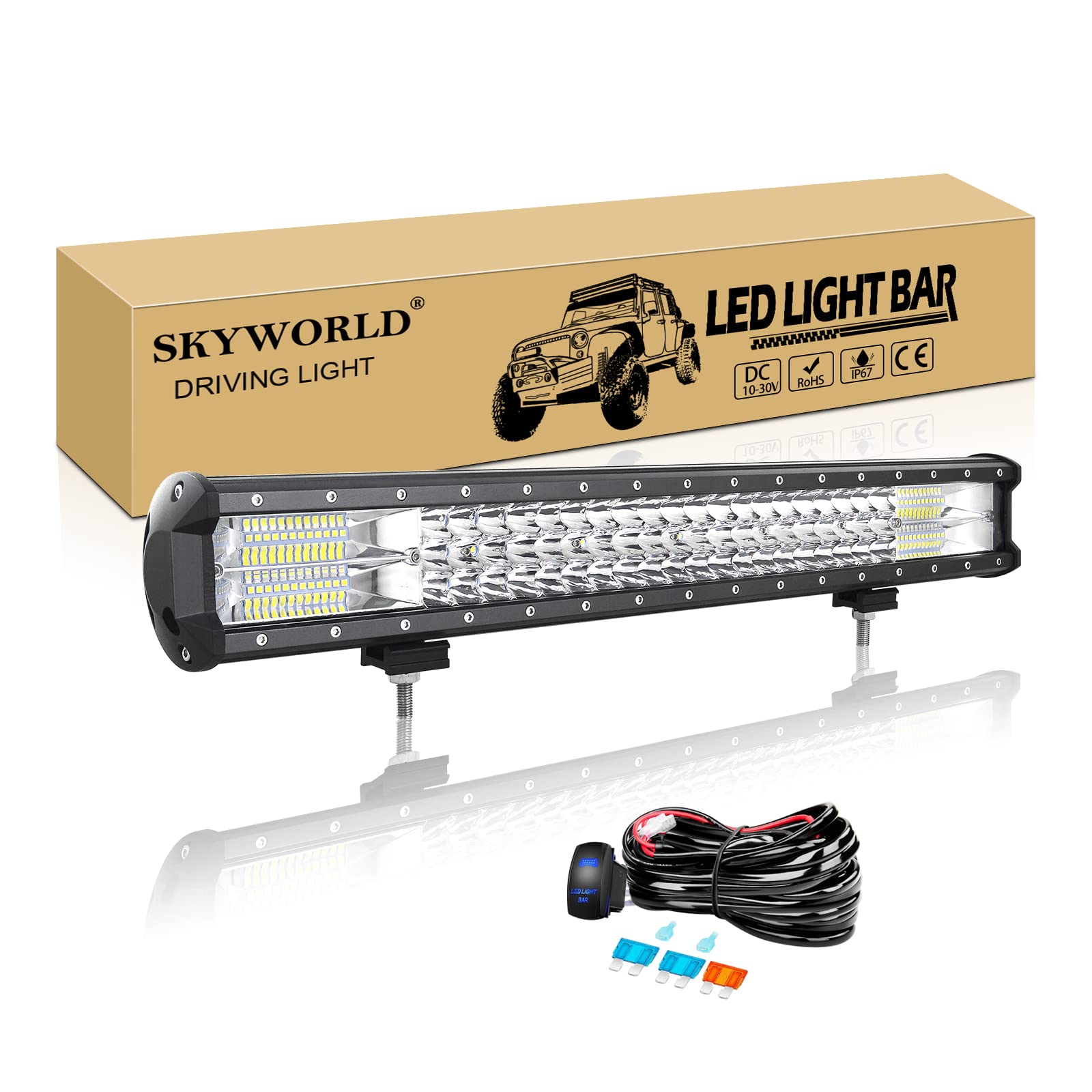 SKYWORLD 59cm 324W wasserdichte Led lichtleiste kfz mit 12v kabelbaum, Offroad Beleuchtung Arbeitslicht für Auto SUV ATV LKW 4x4 Fahrzeuge, 6000K Weiß led nebelscheinwerfer, Led Work Licht Bar von SKYWORLD