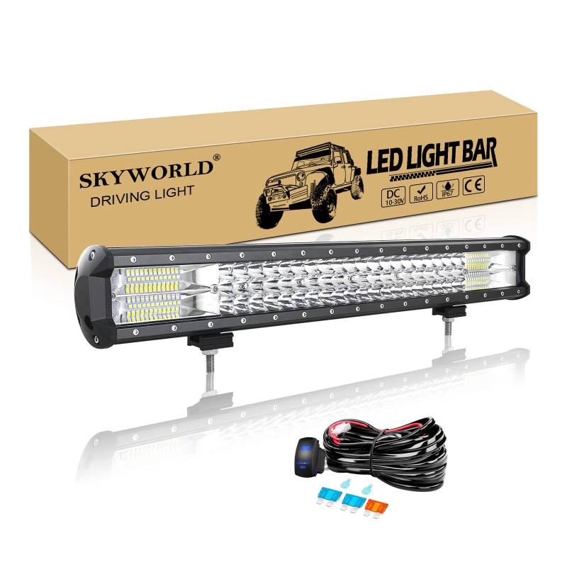 SKYWORLD 59cm 324W Wasserdichte Led lichtleiste kfz mit 12v kabelbaum, Offroad beleuchtung Arbeitslicht für Auto SUV ATV LKW 4x4 Fahrzeuge, 6000K Weiß led nebelscheinwerfer, Led Work Licht Bar von SKYWORLD