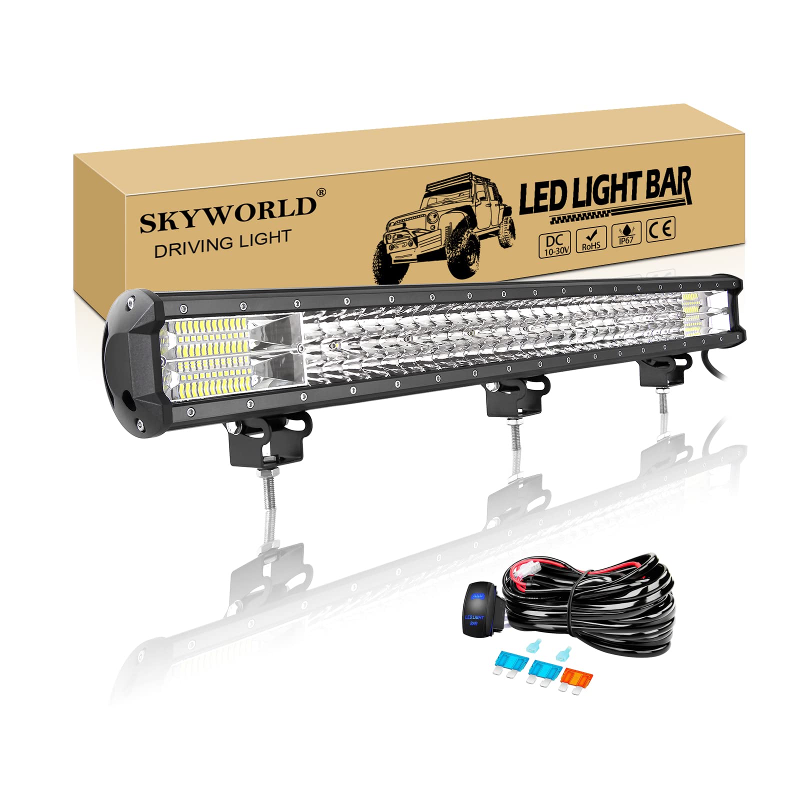 SKYWORLD 72cm 396W Wasserdichte Led lichtleiste kfz mit 12v kabelbaum, Offroad beleuchtung Arbeitslicht für Auto SUV ATV LKW 4x4 Fahrzeuge, 6000K Weiß led nebelscheinwerfer, Led Work Licht Bar von SKYWORLD