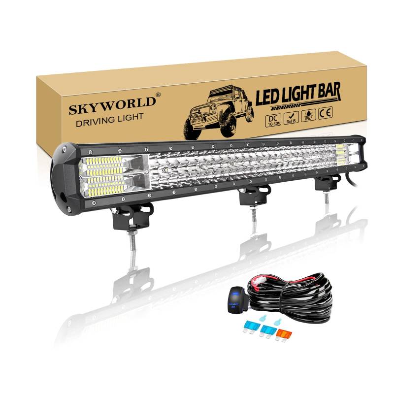 SKYWORLD Led Arbeitsscheinwerfer Bar, 28 Zoll 71CM 396W LED Lightbar mit 12V kabelbaum, Zusatzscheinwerfer Auto LED Arbeit Licht Bar für 4x4 Offroad SUV UTV ATV LKW Traktor, 6000K Weiß von SKYWORLD