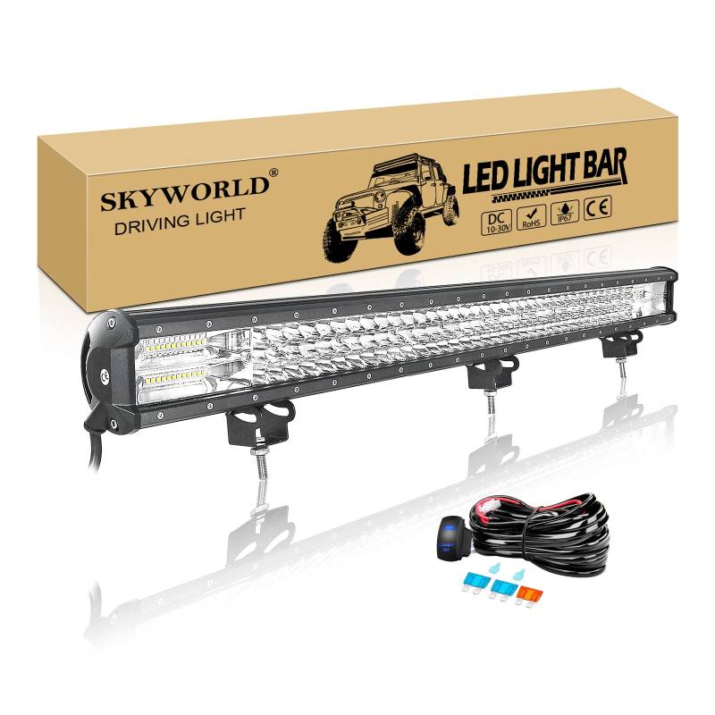 SKYWORLD 86cm 468W Wasserdichte Led lichtleiste kfz mit 12v kabelbaum, Offroad beleuchtung Arbeitslicht für Auto SUV ATV LKW 4x4 Fahrzeuge, 6000K Weiß led nebelscheinwerfer, Led Work Licht Bar von SKYWORLD