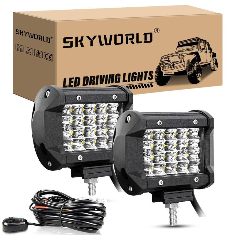 SKYWORLD 9D 2Pcs 4 Zoll Off Road LED Licht Bar 12V 24V Spot Led Bar/Arbeit Lichter Boot Lightbar Scheinwerfer für Auto Jeep LKW SUV 4x4 ATV Mit Draht von SKYWORLD