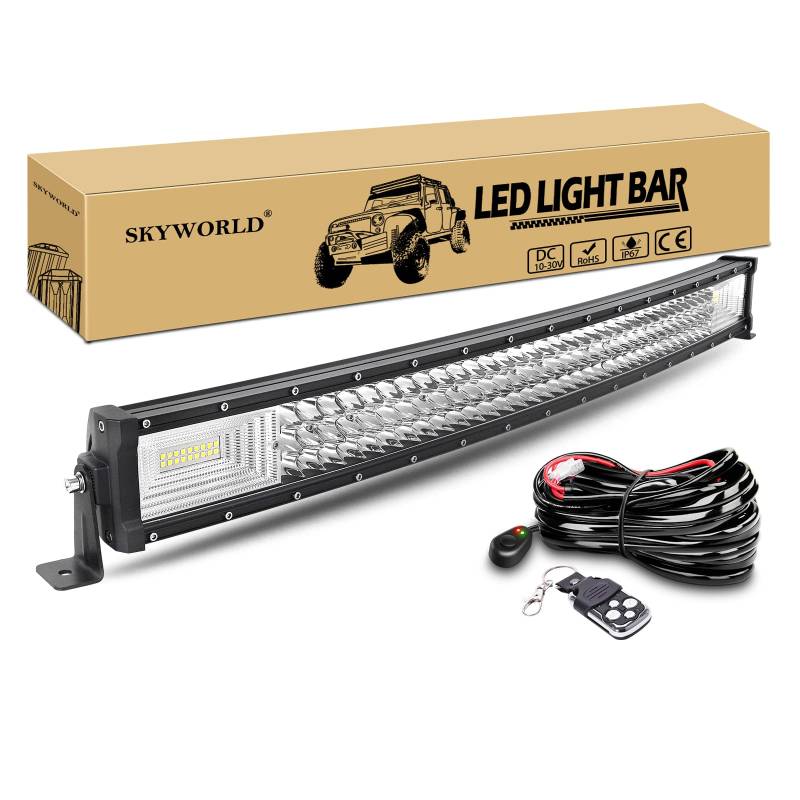 SKYWORLD Gebogen LED Arbeitsscheinwerfer Bar, 32 Zoll 82cm 405W Zusatzscheinwerfer Led Lichtleiste Offroad Lampe mit 12V Blitz kabelbaum kit für Auto SUV ATV UTV LKW 4x4 Nebelscheinwerfer von SKYWORLD