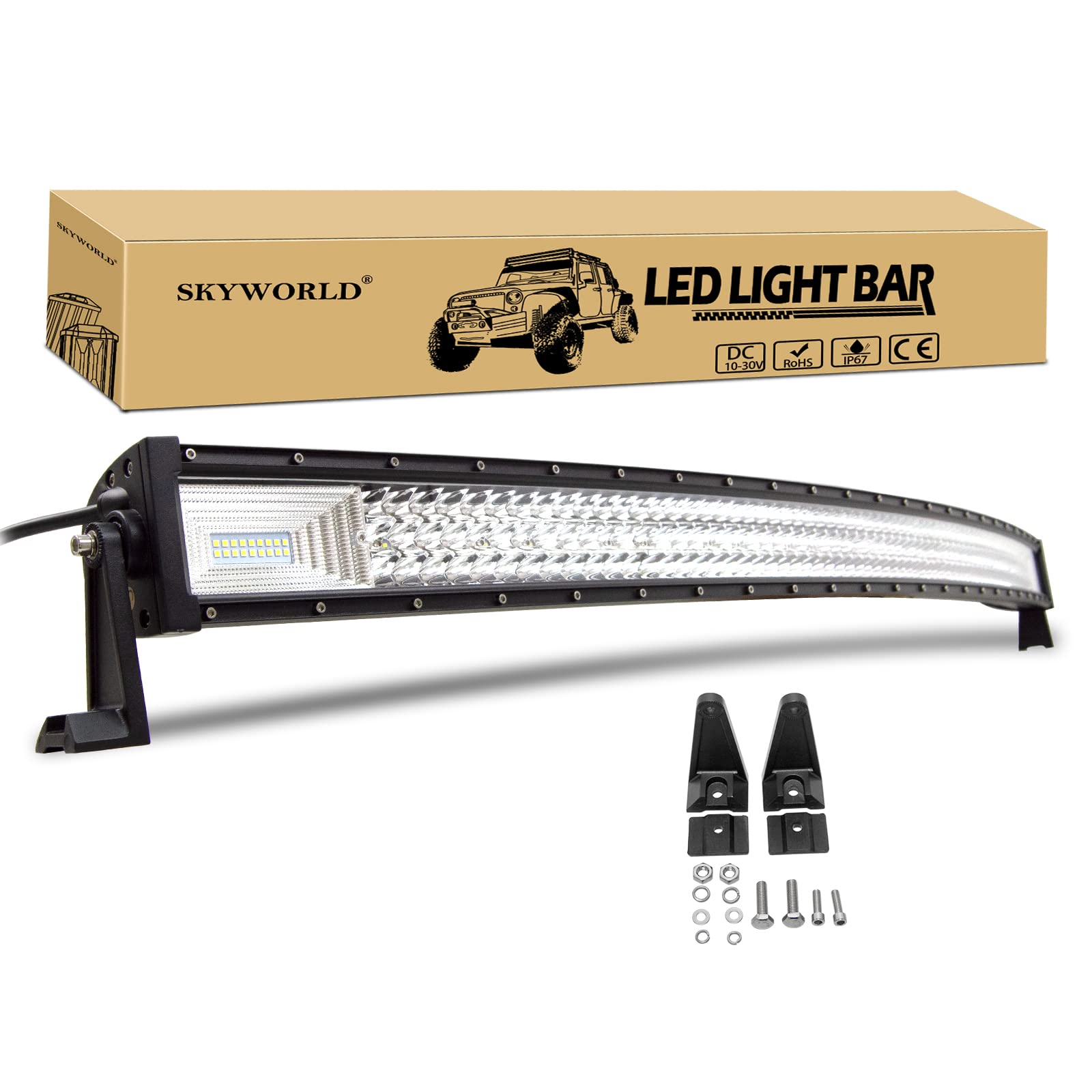 SKYWORLD Gebogen LED Arbeitsscheinwerfer Bar, 52 Zoll 132cm 675W Scheinwerfer Flutlicht combo Offroad Beleuchtung LED Zusatzscheinwerfer für 4x4 SUV ATV UTV Auto traktor Bagger LKW KFZ weiß 12V 24V von SKYWORLD