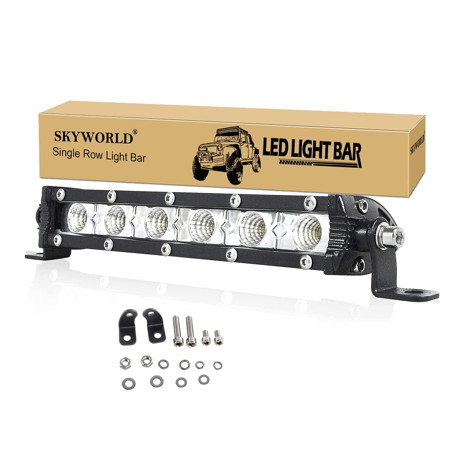 SKYWORLD LED Arbeitsscheinwerfer, 7 zoll 17.8 cm 30W Flutlicht Einreihig LED balken LED Offroad led lightbar 6000K Weiß IP67 Wasserdicht 12V 24V für Auto Boot LKW fahren SUV 4x4 4WD von SKYWORLD