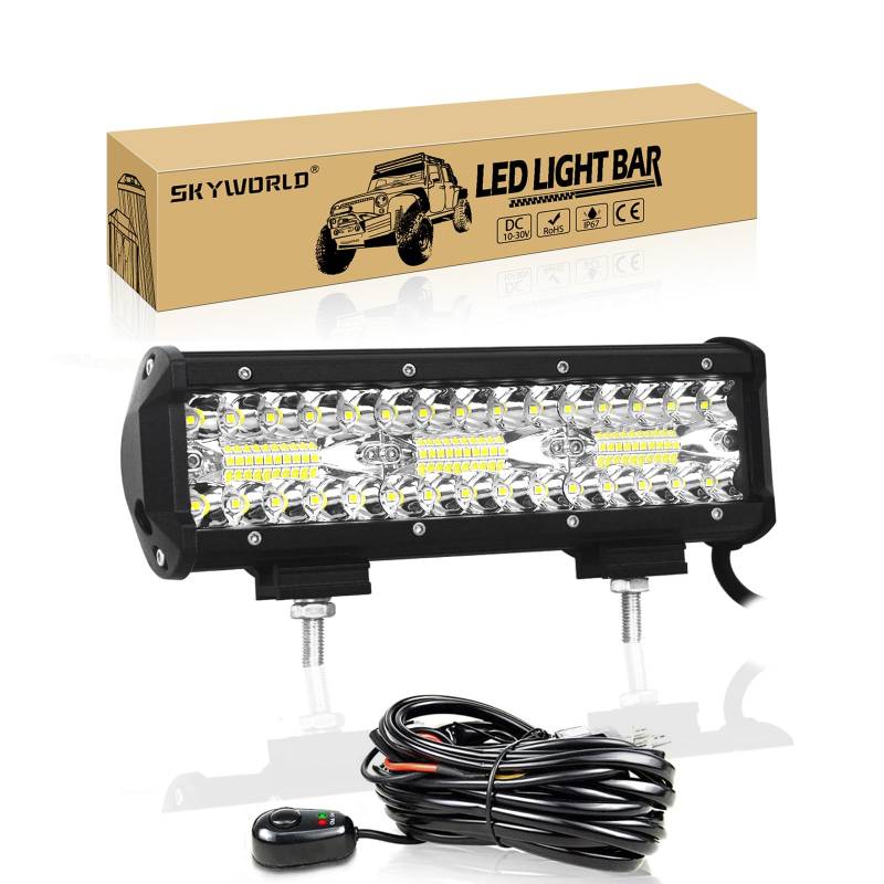SKYWORLD 23cm 9 Zoll 180W Lichtbalken Led 12V Auto mit 12V Kabelbaum,Led Lichtbalken 12V 1 Stück,IP67 Led Arbeitsscheinwerfer für 4x4 Offroad Auto Traktor SUV KFZ,6000K Weiß Lightbar Auto von SKYWORLD