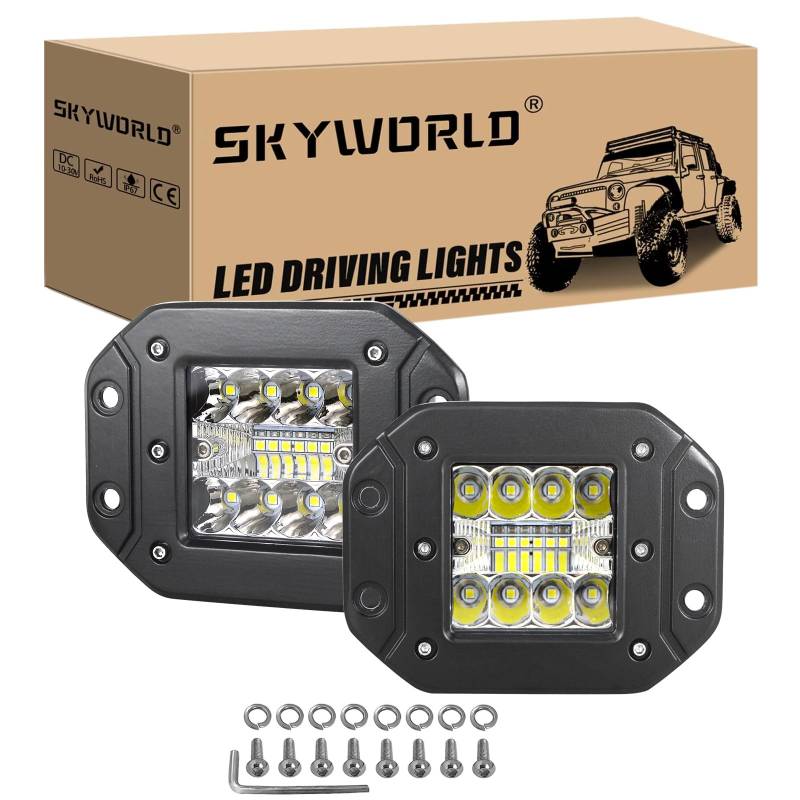 SKYWORLD 12V 48W LED Strahler, 3 Zoll Arbeitsscheinwerfer für Traktor, Bagger, Schlepper, Gabelstapler, ATV, LKW, Offroad 4x4, 6000K Weißlicht, Rückfahrscheinwerfer, 2 Stücke von SKYWORLD