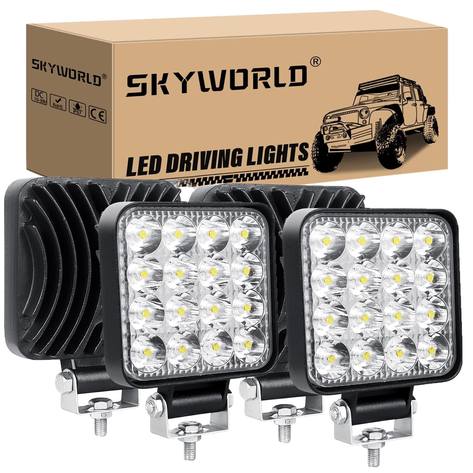 SKYWORLD 4x 3,3 Zoll Mini Quadrat 48W LED Arbeitsscheinwerfer – 12V, IP67 Wasserdicht, Rückfahrscheinwerfer, für Auto, SUV, ATV, Traktor, LKW, 4x4 SKYWORLD 4x 3,3 Zoll Mini Quadrat 48W LED Arbeitsscheinwerfer – 12V, IP67 Wasserdicht, Rückfahrscheinwerfer, für Auto, SUV, ATV, Traktor, LKW, 4x4 von SKYWORLD
