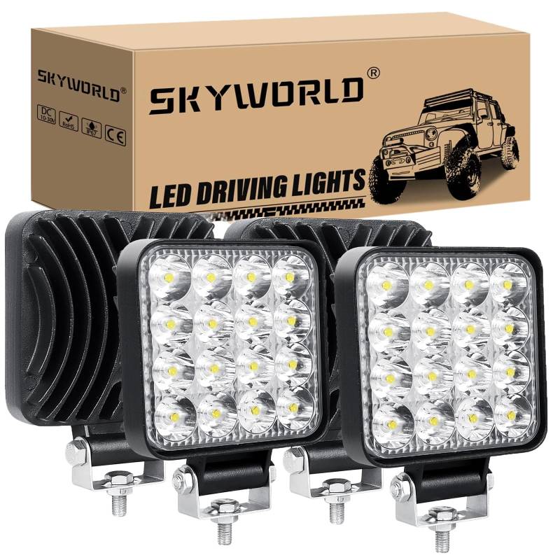 SKYWORLD 4x 3,3 Zoll Mini Quadrat 48W LED Arbeitsscheinwerfer – 12V, IP67 Wasserdicht, Rückfahrscheinwerfer, für Auto, SUV, ATV, Traktor, LKW, 4x4 von SKYWORLD