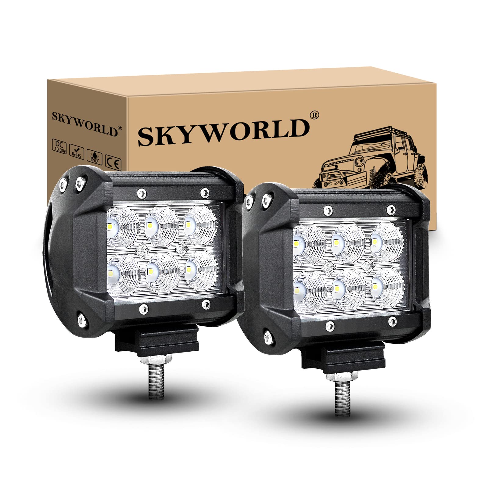 SKYWORLD Auto LED Zusazuscheinwefer 2 x 18W Arbeitslicht LED Light Bar Scheinwerfer Offroad Flutlicht Wasserdicht IP67 Lastwagen Kabine ATV UTV SUV Boot 12V 24V von SKYWORLD