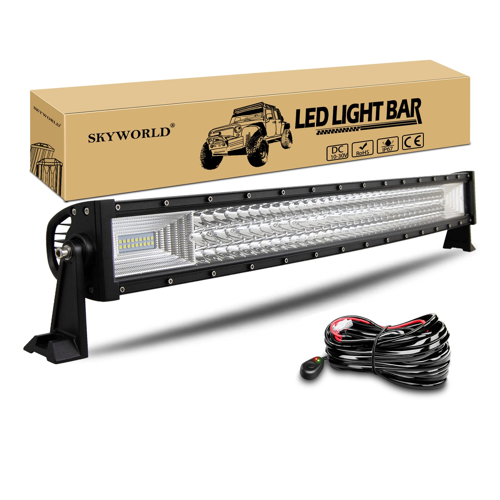 SKYWORLD LED Arbeitsscheinwerfer Bar, 32 Zoll 81cm 40500LM Gebogen Scheinwerfer Flutlicht Combo Offroad Beleuchtung mit Kabelbaumsatz für 4x4 SUV ATV UTV Auto Traktor Bagger LKW KFZ weiß 12V 24V von SKYWORLD