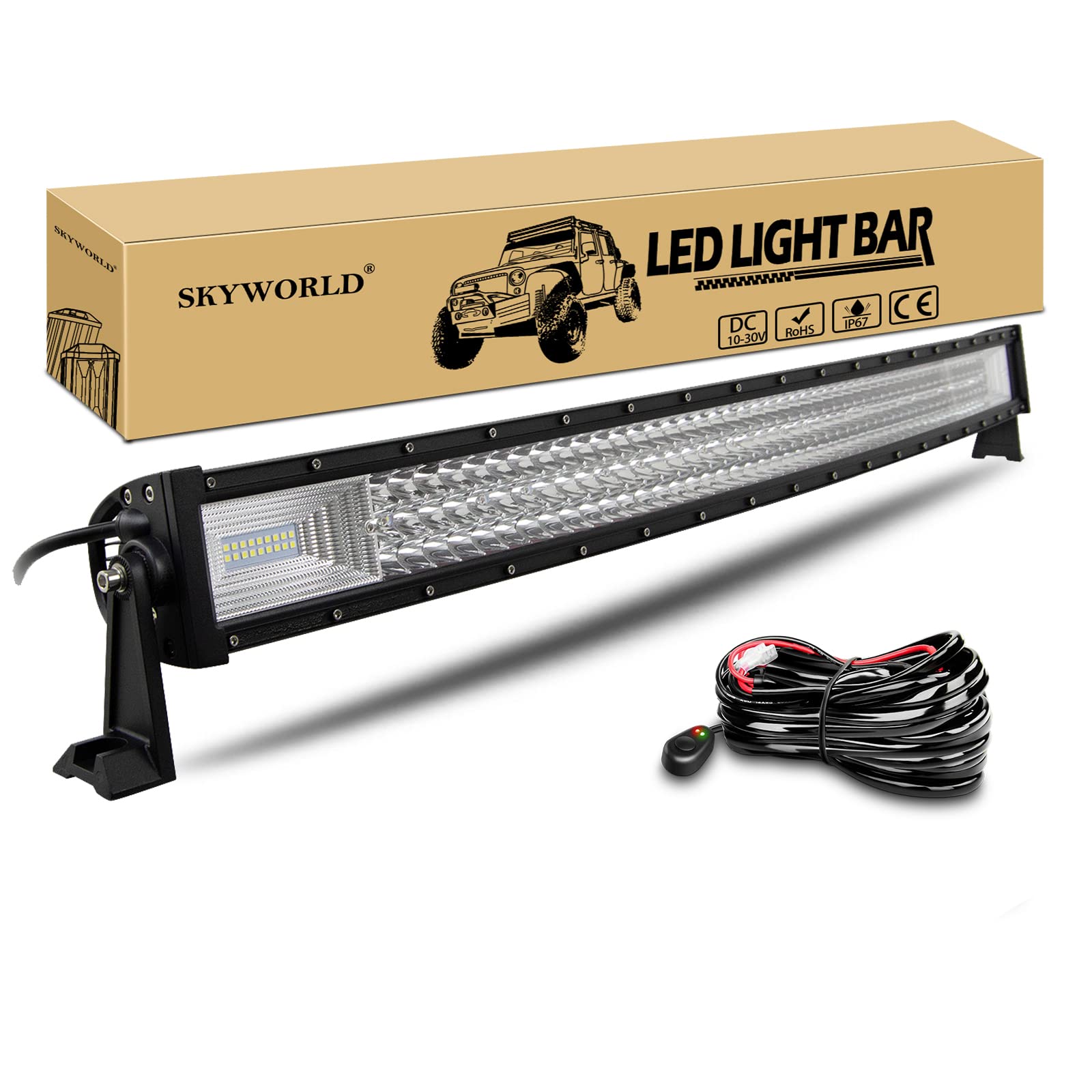 SKYWORLD LED Arbeitsscheinwerfer Bar, 42 Zoll 106.7cm 54000LM Gebogen Scheinwerfer Flutlicht combo Offroad Beleuchtung mit Kabelbaumsatz für 4x4 SUV ATV UTV Auto traktor Bagger LKW KFZ weiß 12V 24V von SKYWORLD