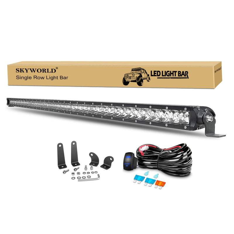 SKYWORLD LED Arbeitsscheinwerfer Bar, 49" 125cm 240W Spot Einreihig Zusatzscheinwerfer 12V 24V Led Scheinwerfer Traktor Wasserdicht Strahler mit Rocker Kabelbaum für Auto Boot LKW fahren SUV 4x4 4WD von SKYWORLD