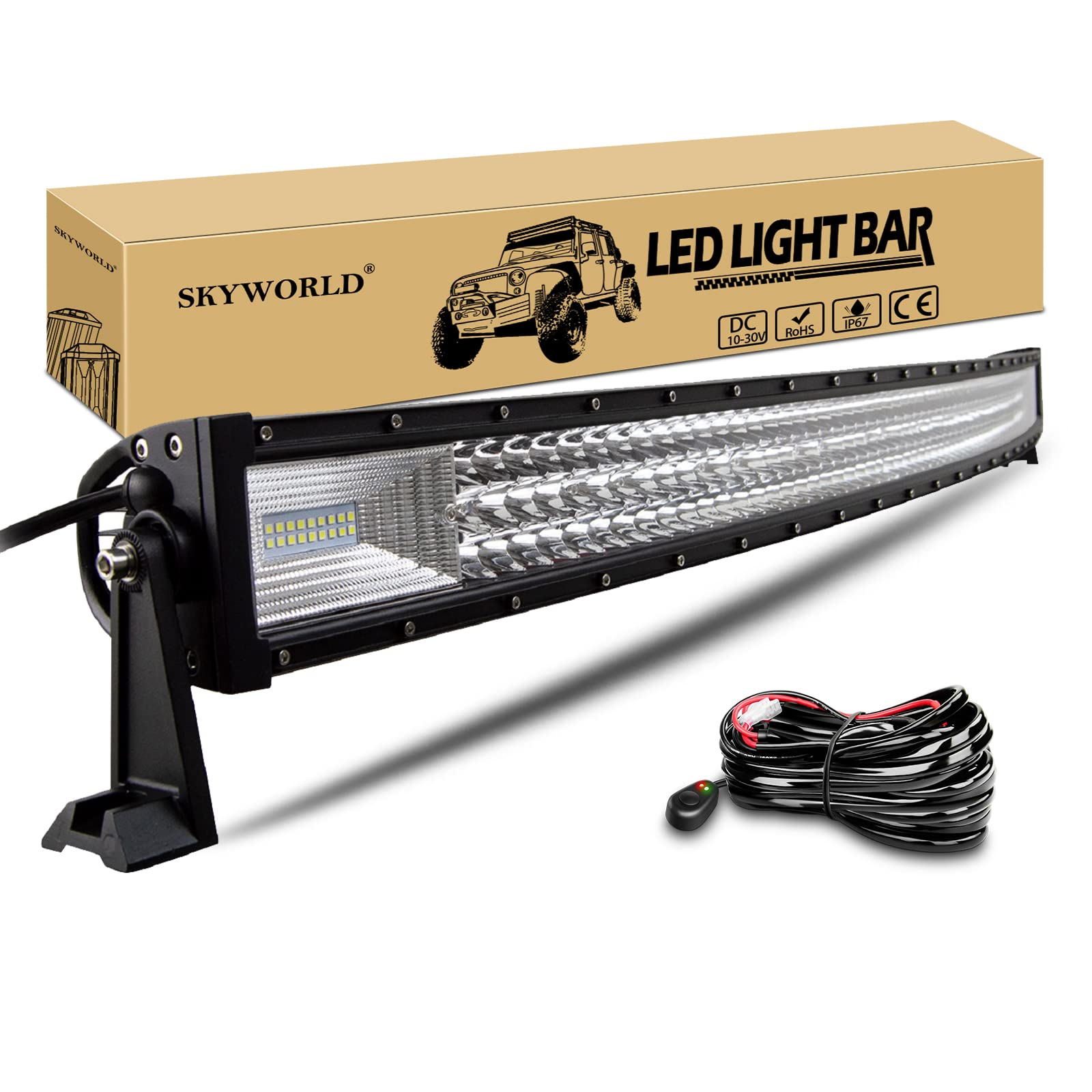 SKYWORLD LED Arbeitsscheinwerfer Bar, 52 Zoll 132cm 67500LM Gebogen Scheinwerfer Flutlicht Combo Offroad Beleuchtung mit Kabelbaumsatz für 4x4 SUV ATV UTV Auto Traktor Bagger LKW KFZ weiß 12V 24V von SKYWORLD