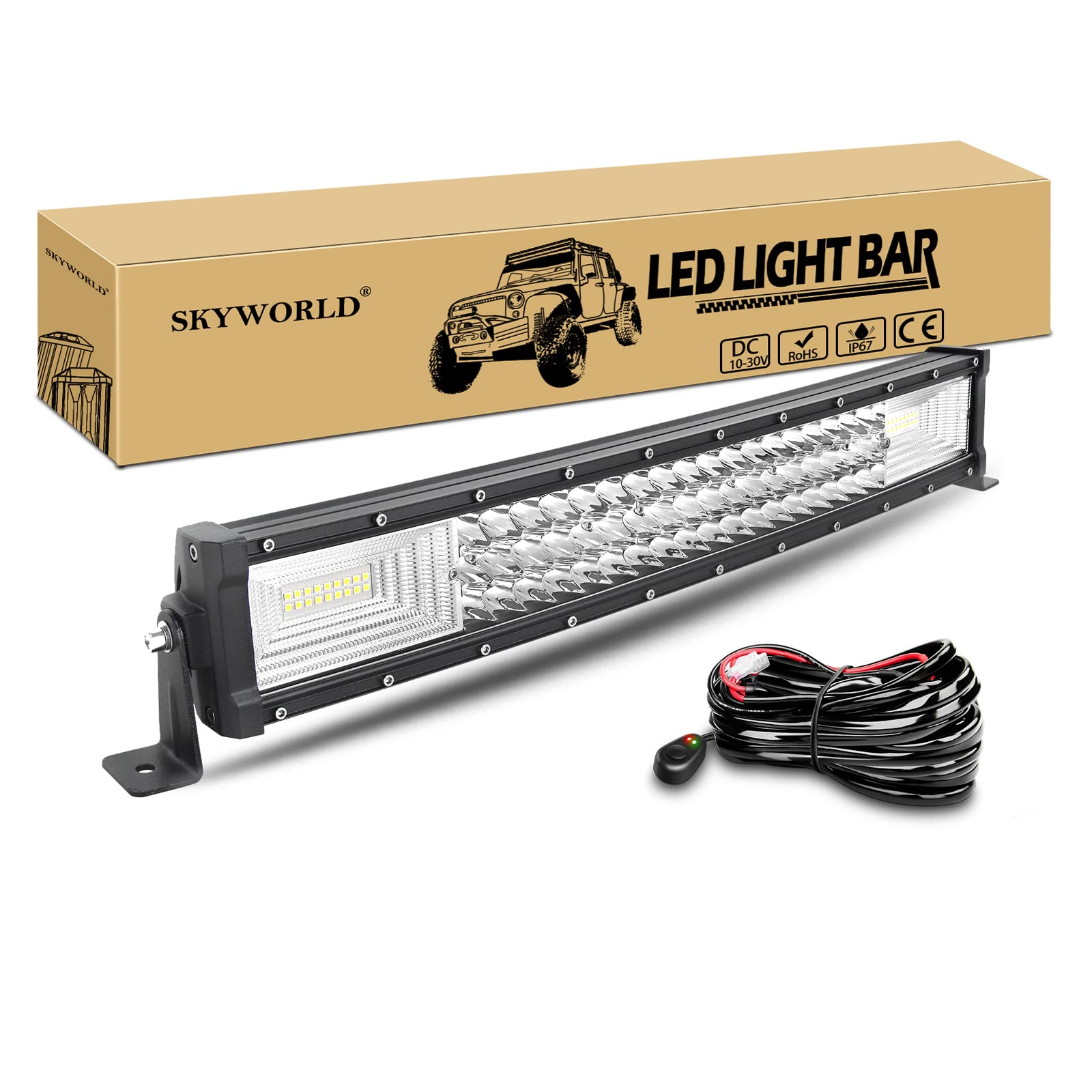 SKYWORLD LED Arbeitsscheinwerfer Bar, 56 cm 270W Gebogen LED Lichtleiste Flutlicht Reflektor Combo 12V 24V mit Kabelbaumsatz Arbeitslicht Zusatzscheinwerfer für Auto Offroad Traktor SUV UTV ATV von SKYWORLD