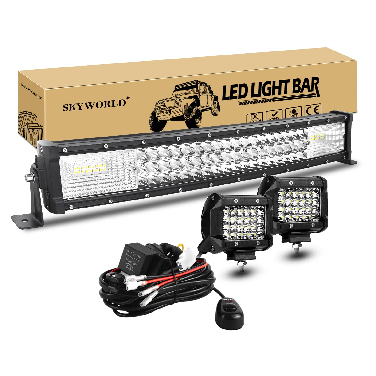 SKYWORLD LED Arbeitsscheinwerfer Bar, 56CM 270W Gebogen LED Offroad Scheinwerfer Arbeitslicht, 2 x 60W Zusatzscheinwerfer Beleuchtung mit 12V kabelbaum Auto Traktor SUV LKW KFZ 4x4 Nebelscheinwerfer SKYWORLD LED Arbeitsscheinwerfer Bar, 56CM 270W Gebogen LED Offroad Scheinwerfer Arbeitslicht, 2 x 60W Zusatzscheinwerfer Beleuchtung mit 12V kabelbaum Auto Traktor SUV LKW KFZ 4x4 Nebelscheinwerfer von SKYWORLD