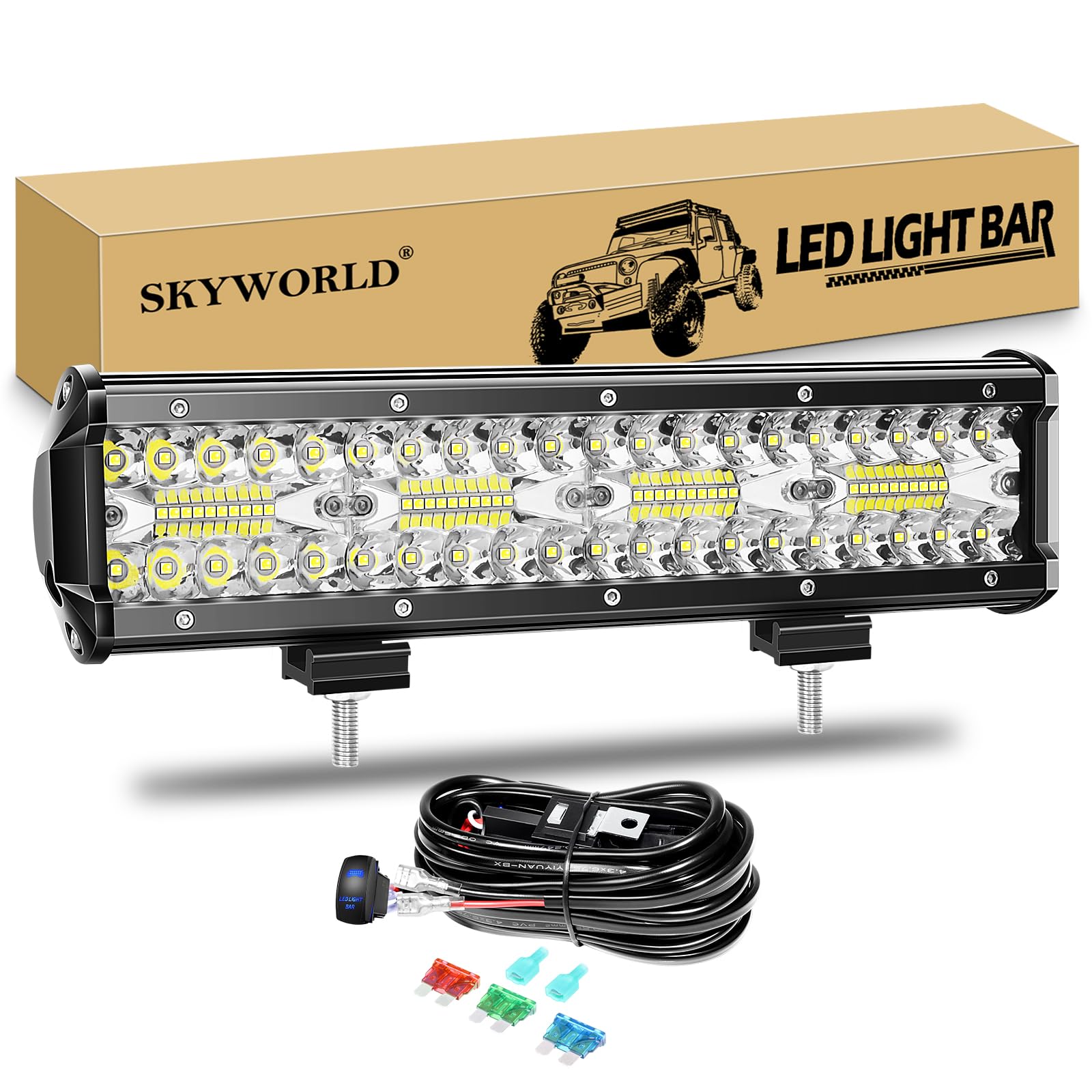 SKYWORLD LED Arbeitsscheinwerfer Bar 12 Zoll 240W weiß LED Scheinwerfer Arbeitslicht Zusatzscheinwerfer mit 12V Rocker Kabelbaum für Auto Offroad Traktor PKW LKW SUV UTV ATV SKYWORLD LED Arbeitsscheinwerfer Bar 12 Zoll 240W weiß LED Scheinwerfer Arbeitslicht Zusatzscheinwerfer mit 12V Rocker Kabelbaum für Auto Offroad Traktor PKW LKW SUV UTV ATV von SKYWORLD