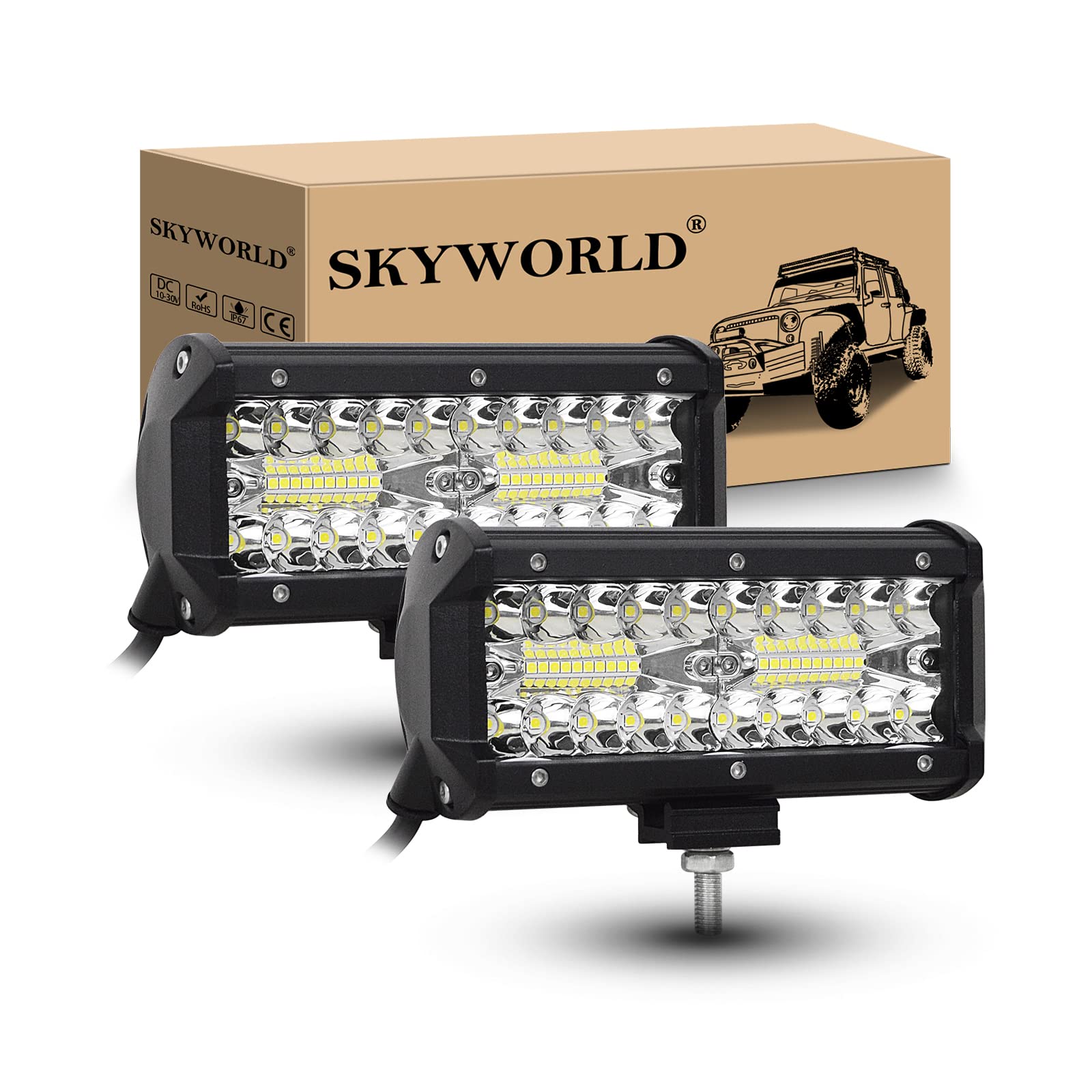 SKYWORLD LED Arbeitsscheinwerfer Bar 2 X 7 Zoll 120W LED Scheinwerfer 12V 24V Flutlicht Reflektor Combo Arbeitslicht Zusatzscheinwerfer für Auto Offroad Traktor Bagger PKW LKW KFZ SUV UTV ATV SKYWORLD LED Arbeitsscheinwerfer Bar 2 X 7 Zoll 120W LED Scheinwerfer 12V 24V Flutlicht Reflektor Combo Arbeitslicht Zusatzscheinwerfer für Auto Offroad Traktor Bagger PKW LKW KFZ SUV UTV ATV von SKYWORLD