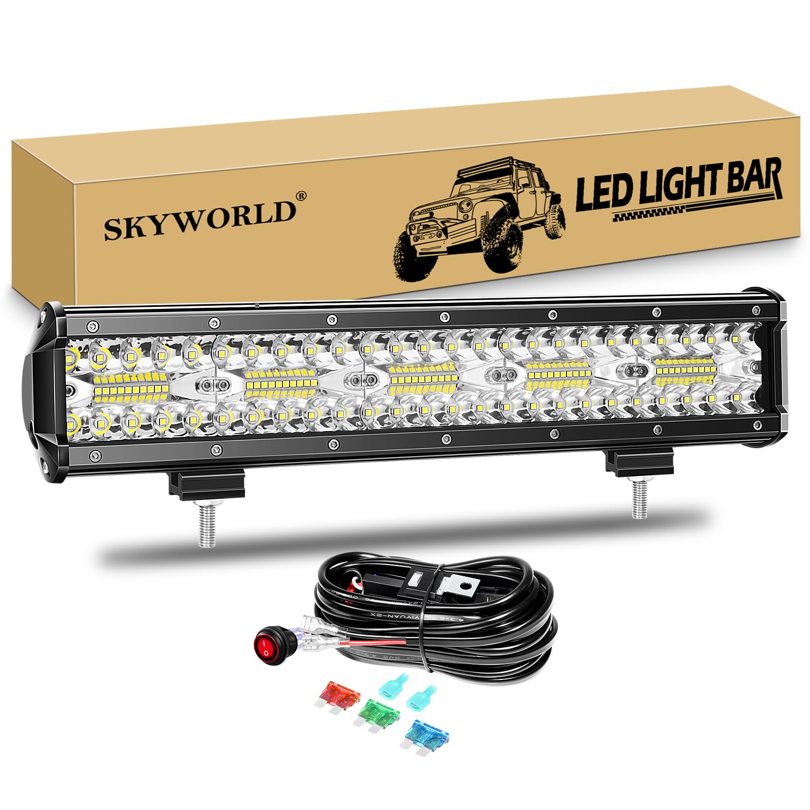 SKYWORLD LED Arbeitsscheinwerfer Bar 37.6cm 300W LED Scheinwerfer 12V 24V Arbeitslicht Zusatzscheinwerfer mit Kippschalter Kabelbaum für Auto Offroad Traktor PKW LKW SUV UTV ATV SKYWORLD LED Arbeitsscheinwerfer Bar 37.6cm 300W LED Scheinwerfer 12V 24V Arbeitslicht Zusatzscheinwerfer mit Kippschalter Kabelbaum für Auto Offroad Traktor PKW LKW SUV UTV ATV von SKYWORLD
