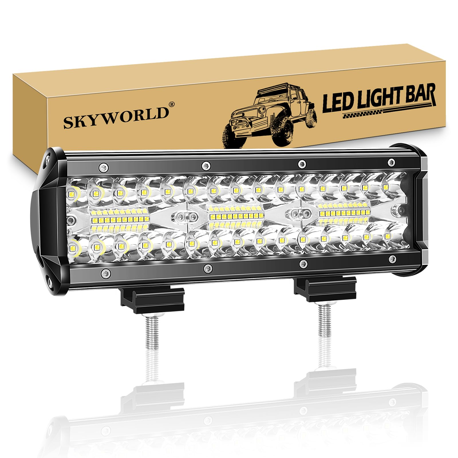 SKYWORLD LED Arbeitsscheinwerfer Bar 9 Zoll 180W LED Scheinwerfer 12V 24V Flutlicht Reflektor Combo Arbeitslicht Zusatzscheinwerfer für Auto Offroad Traktor Bagger PKW LKW KFZ SUV UTV ATV von SKYWORLD