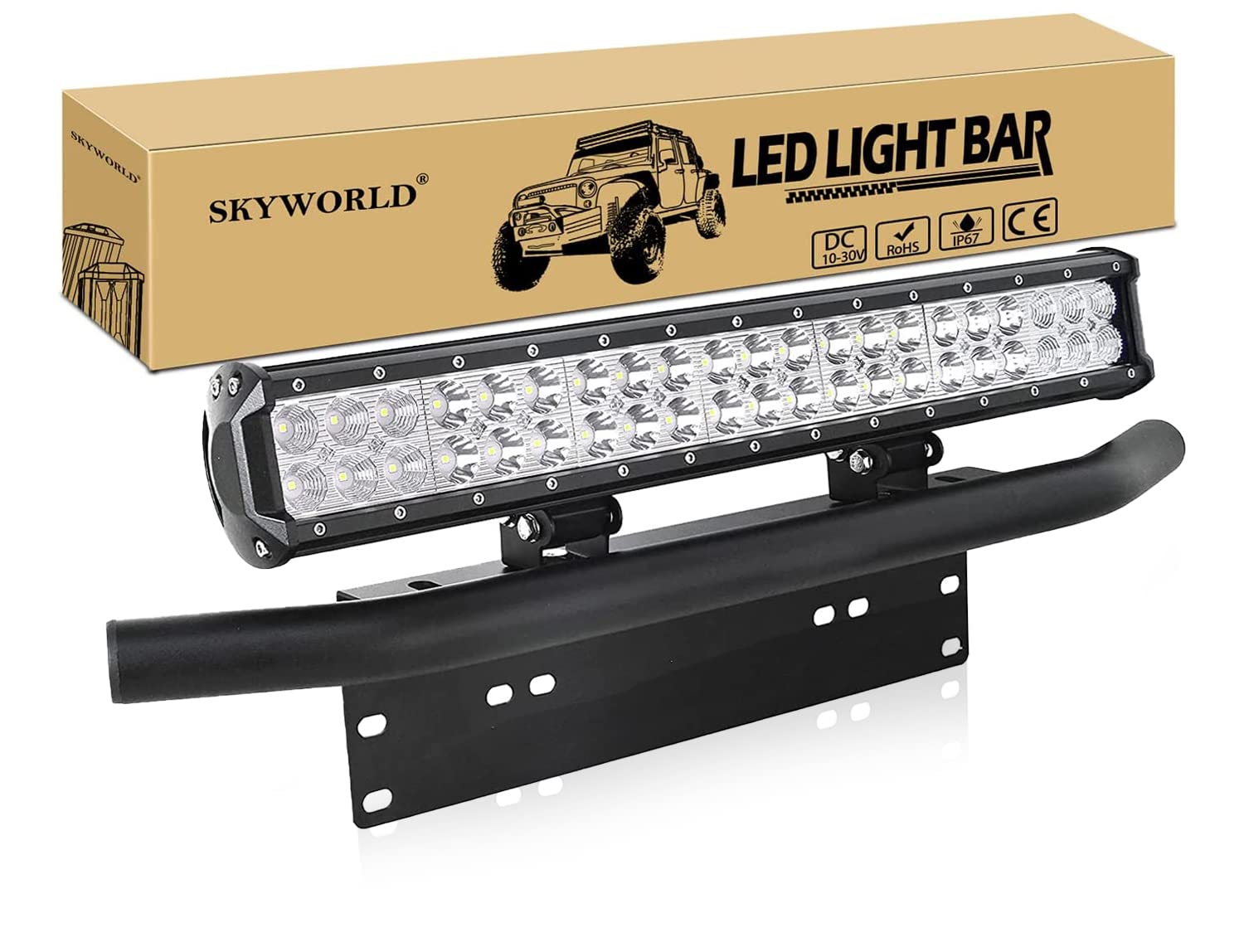 SKYWORLD LED Arbeitsscheinwerfer Bar 50.8cm 126W Zusatzscheinwerfer 12V 24V Auto Scheinwerfer Offroad Flutlicht Spotlight mit Kennzeichenhalterung für LKW PKW Auto ATV SUV 4x4 von SKYWORLD